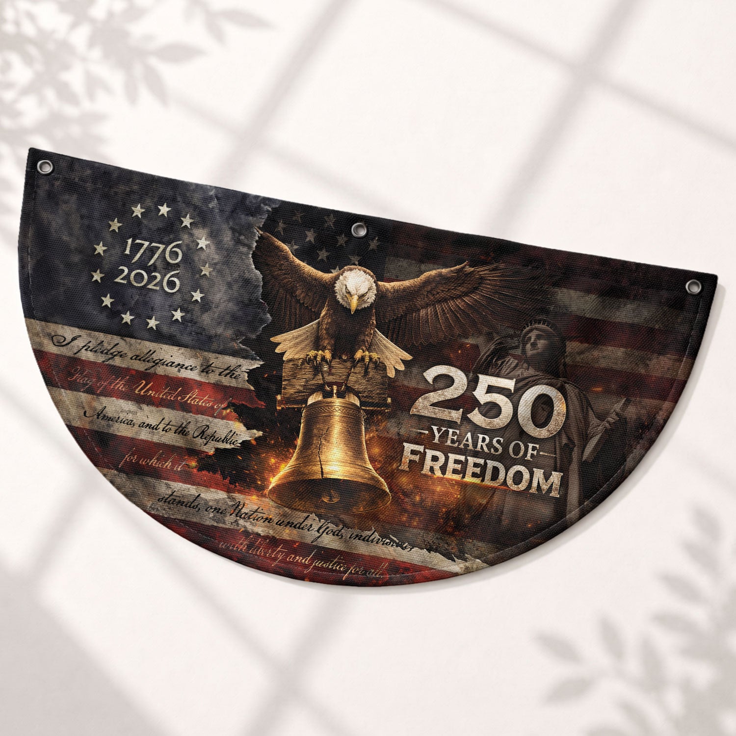 American 250 Year Fence Flag 1776 to 2026 Freedom Eagle Bell Patriotic Outdoor Decor