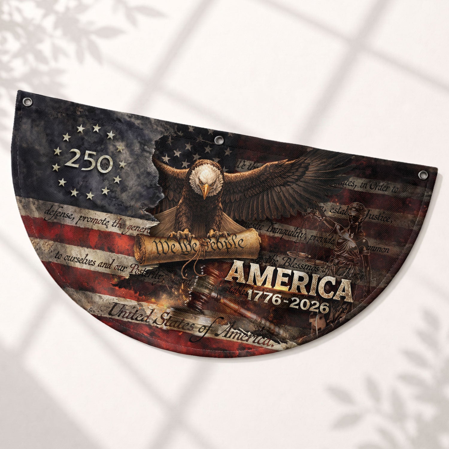 America 1776 to 2026 Fence Flag Patriotic Eagle We The People 250 Year Outdoor Decor