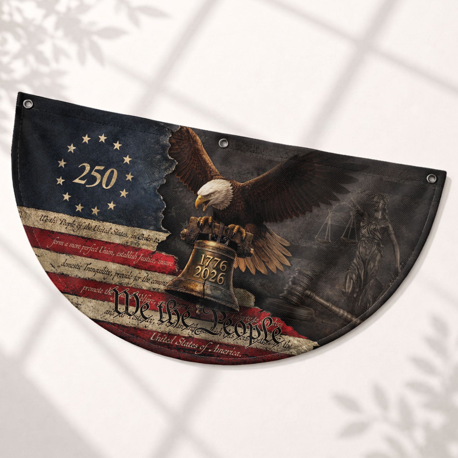 250 Years Liberty Bell Fence Flag Patriotic Bald Eagle - We The People Outdoor Banner
