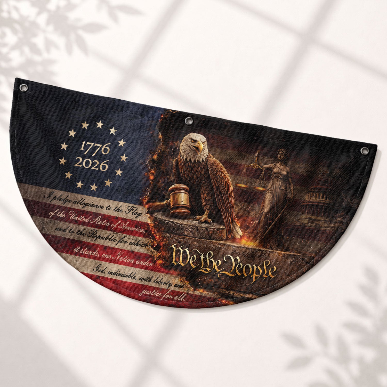 Pledge of Allegiance Fence Flag 1776-2026 Patriotic Eagle - We The People Outdoor Decor