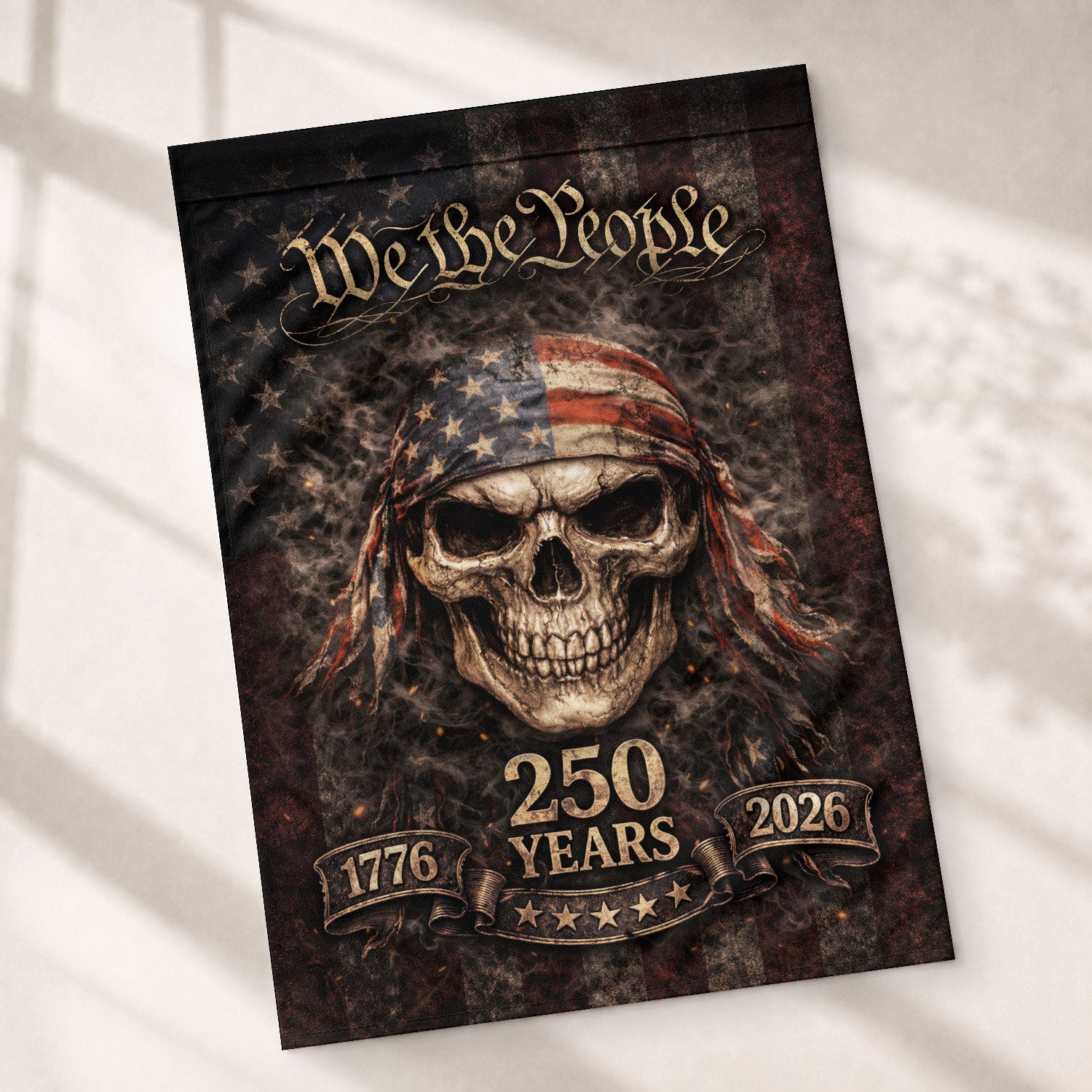 USA 250 Years Garden Flag - We The People Skull Patriotic Outdoor Decor 1776-2026
