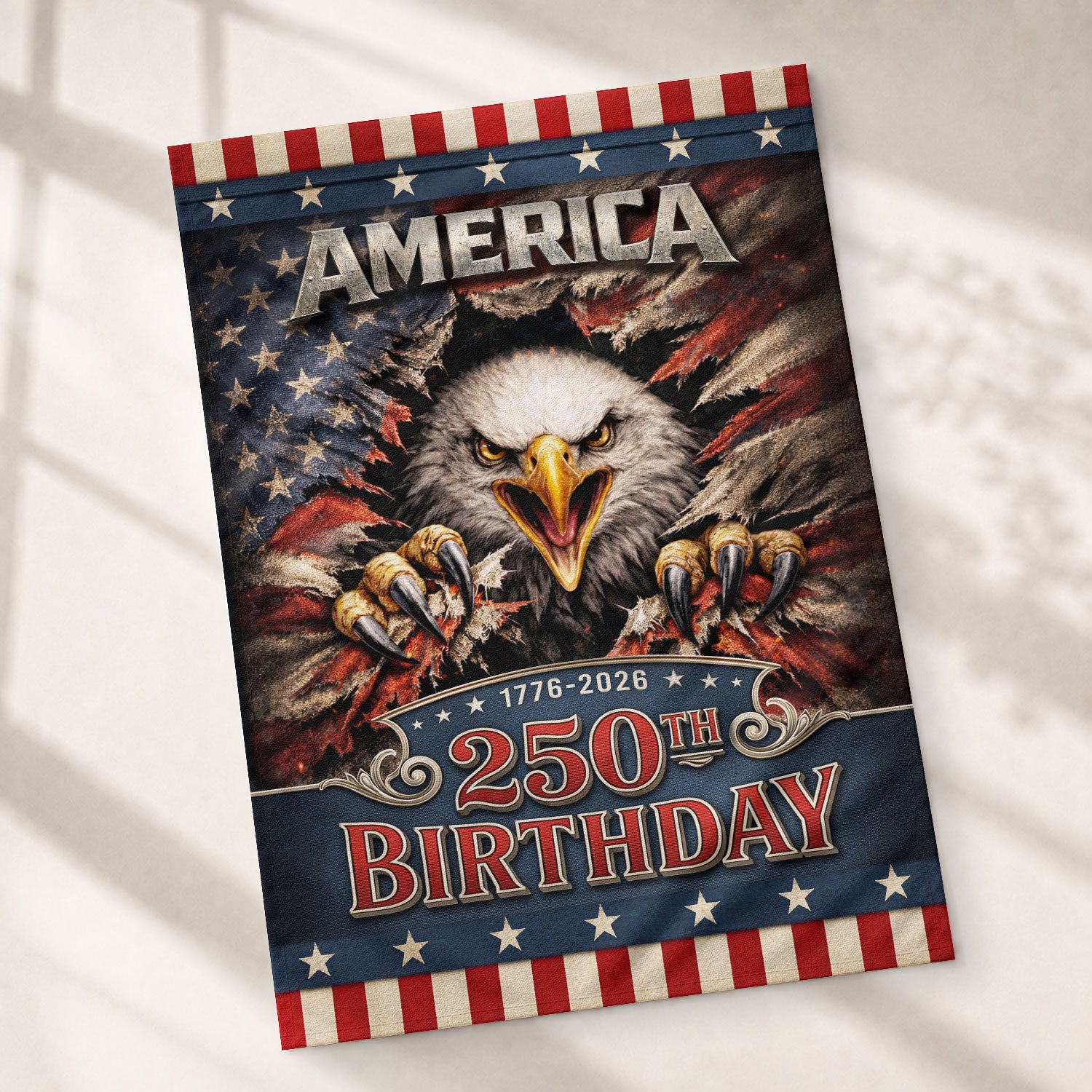 USA 250th Birthday Garden Flag - Patriotic Eagle Ripped Flag Outdoor Decor 1776-2026 - Rust Field Wear
