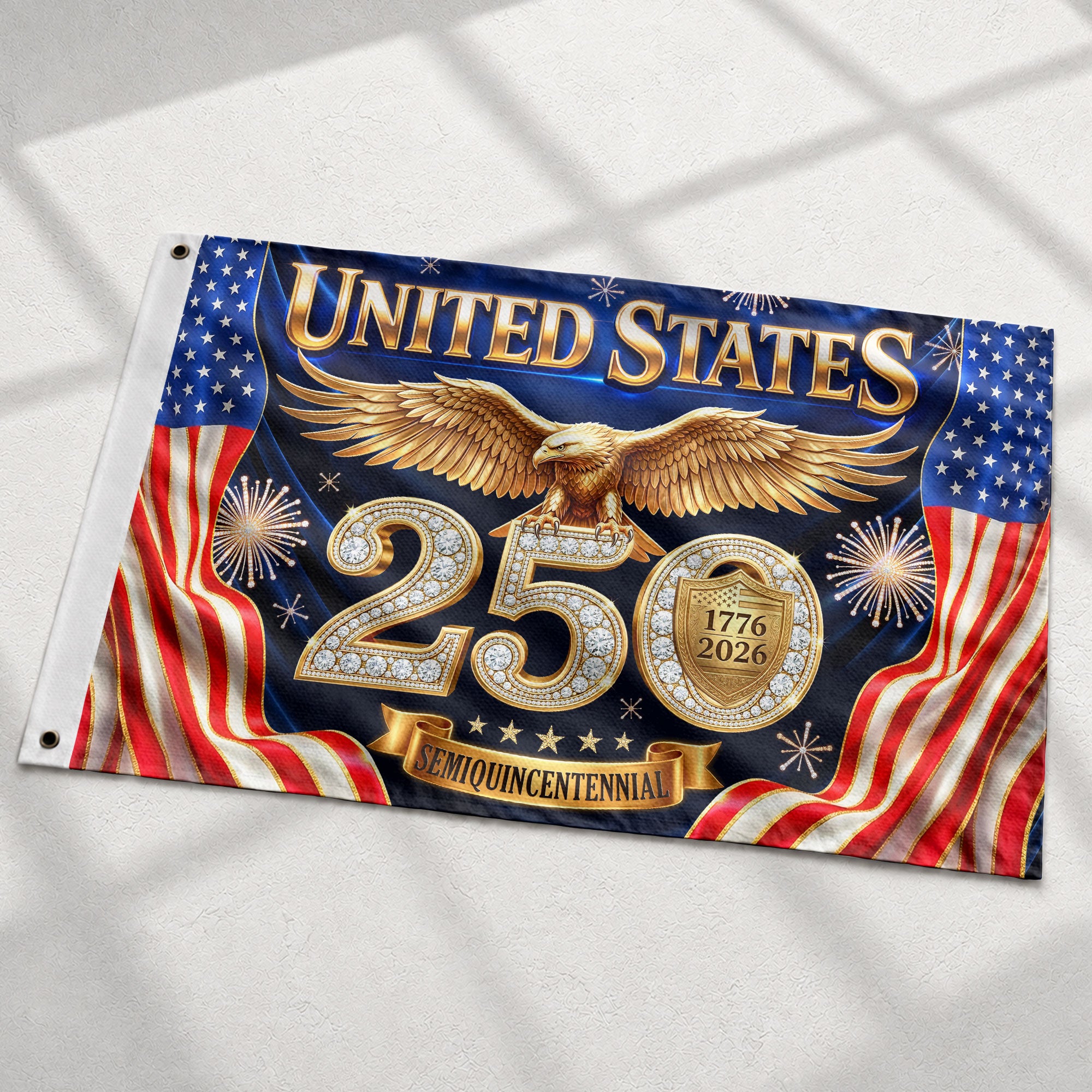 American Flag Stripes Gold Eagle Luxury Patriotic Banner US 1776 2026 Anniversary 3x5ft