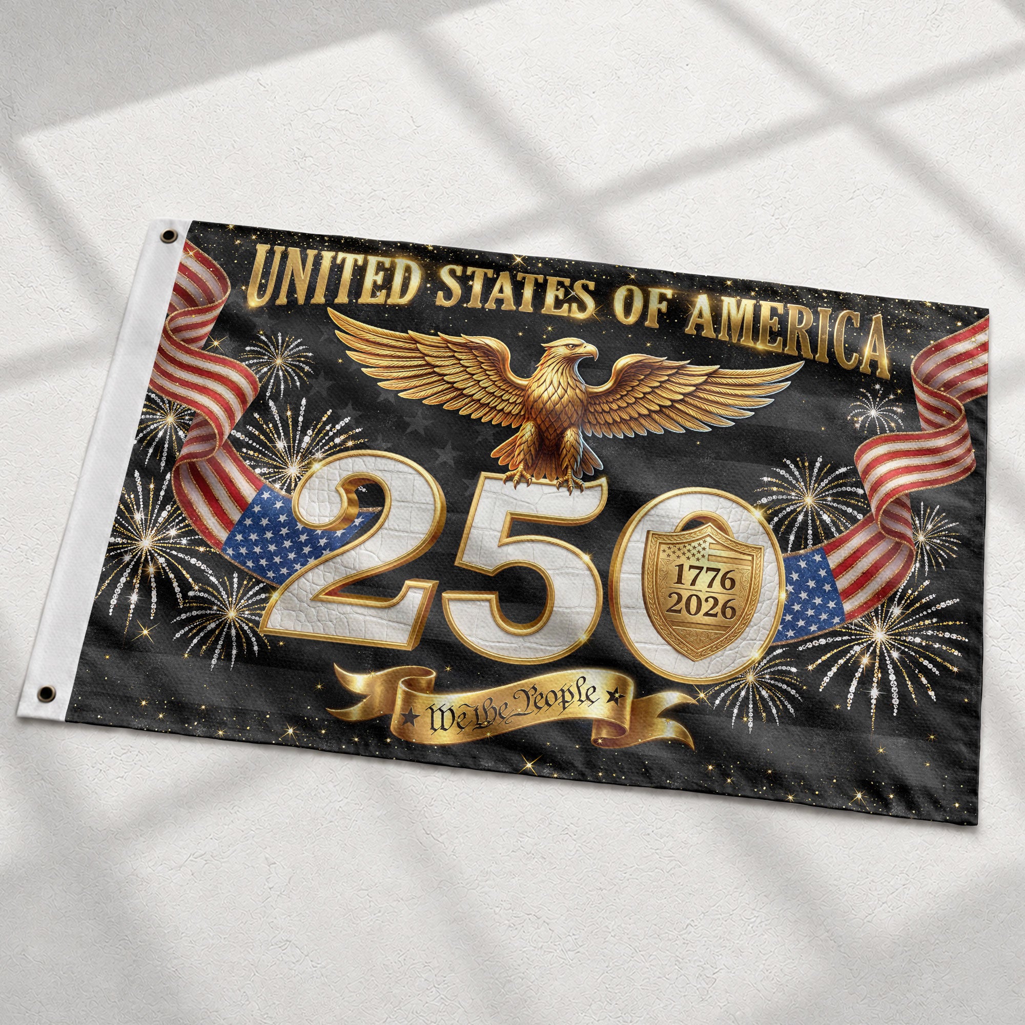 Gold Eagle Fireworks We The People Patriotic American Banner Flag US 1776 2026 Party 3x5ft