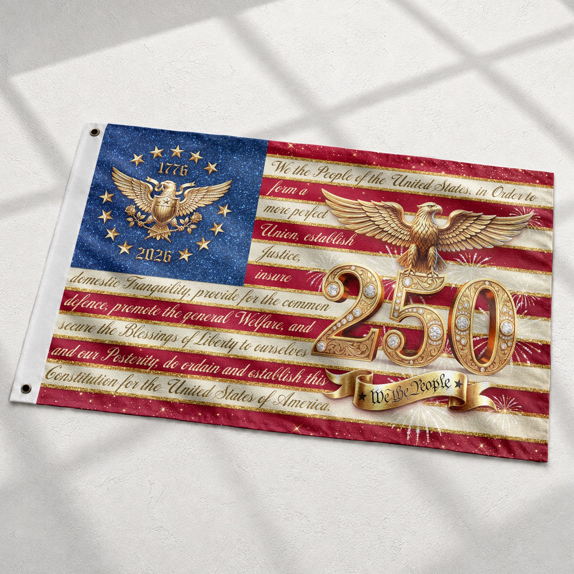 Constitution Preamble Gold Eagle Patriotic American Banner Flag US 1776 2026 Party 3x5ft
