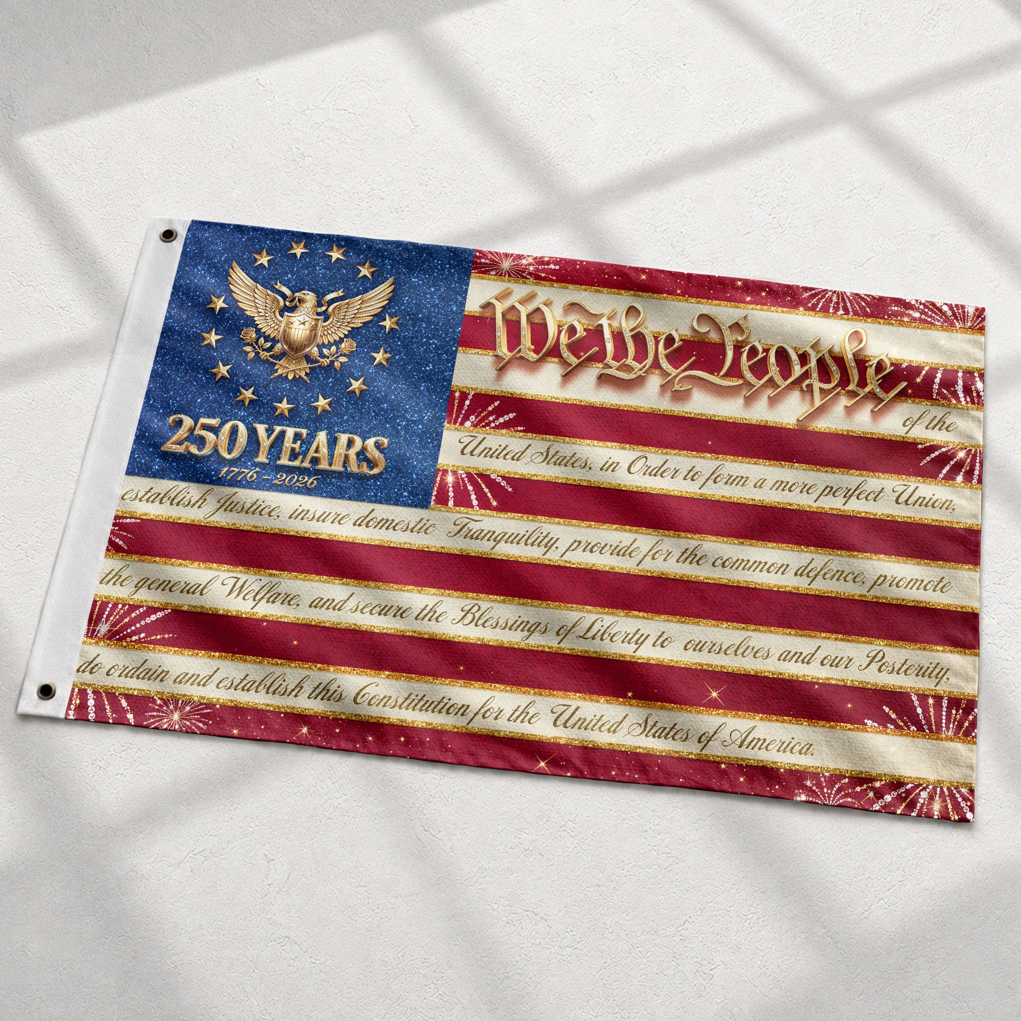 Constitution Preamble Glitter Eagle Patriotic American Banner Flag US 1776 2026 3x5ft