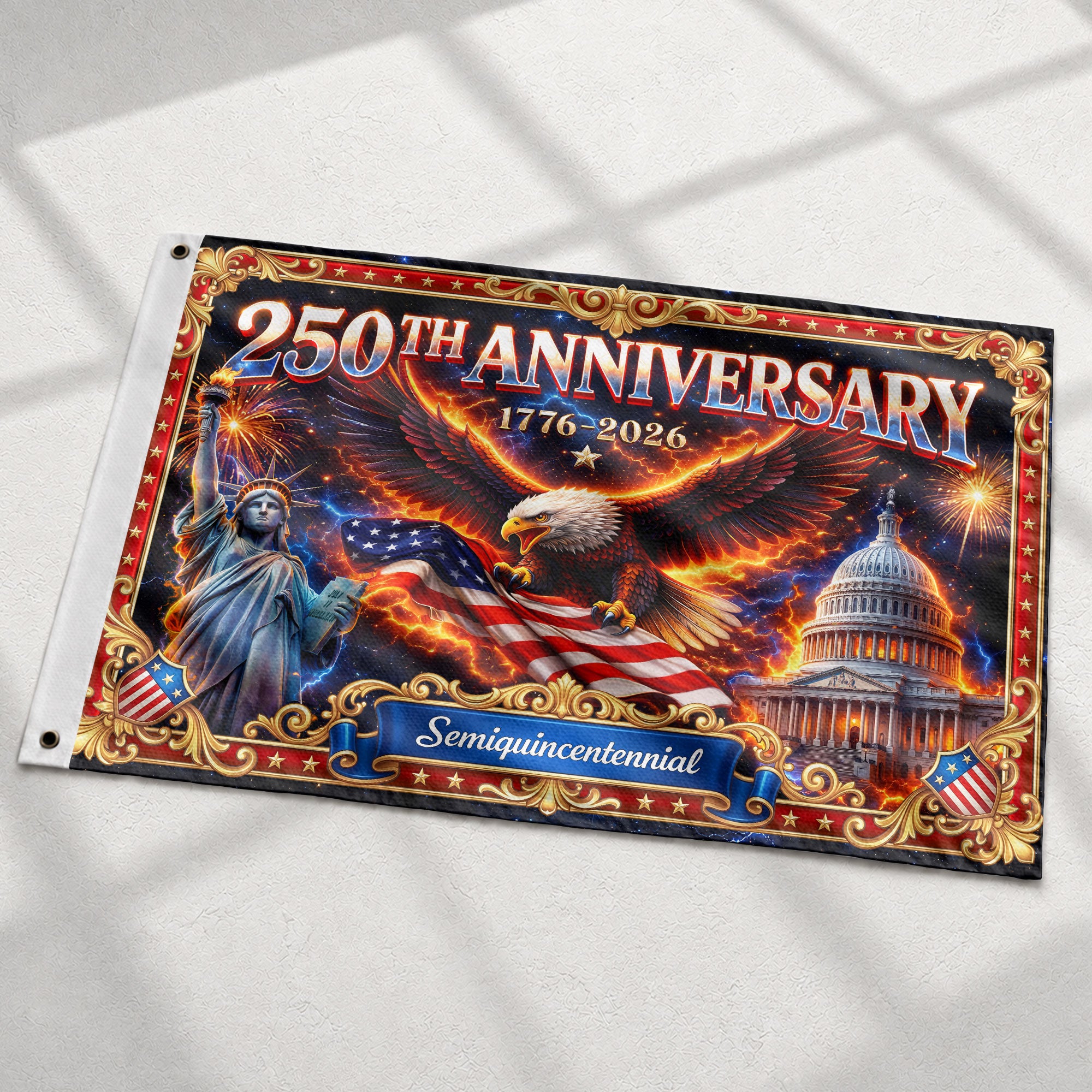 USA 250th Anniversary Flag - Iconic Statue of Liberty & Bald Eagle Patriotic Banner