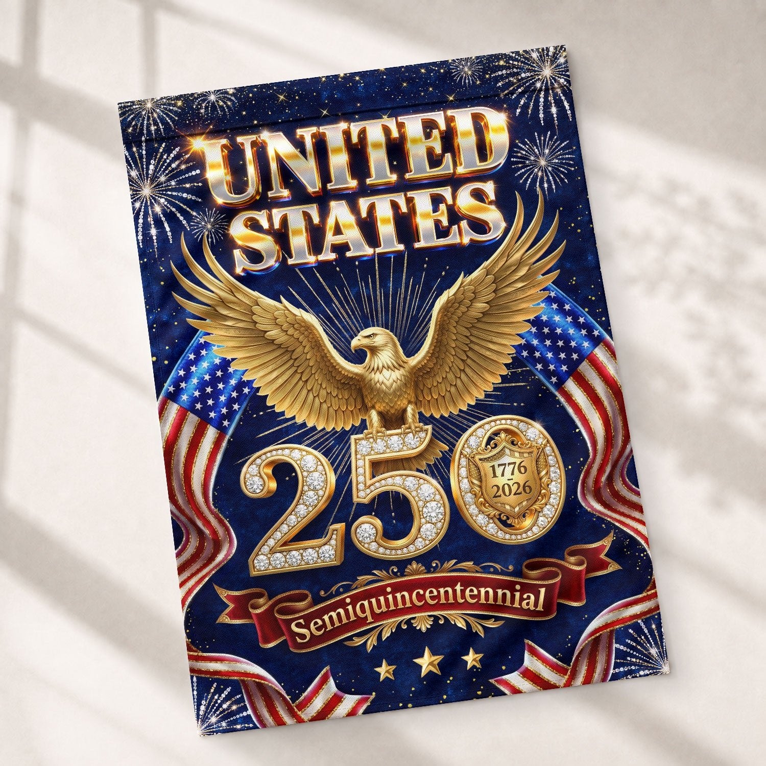 USA 250 Years Garden Flag - Golden Eagle Patriotic Luxury Outdoor Decor 1776-2026 - Rust Field Wear