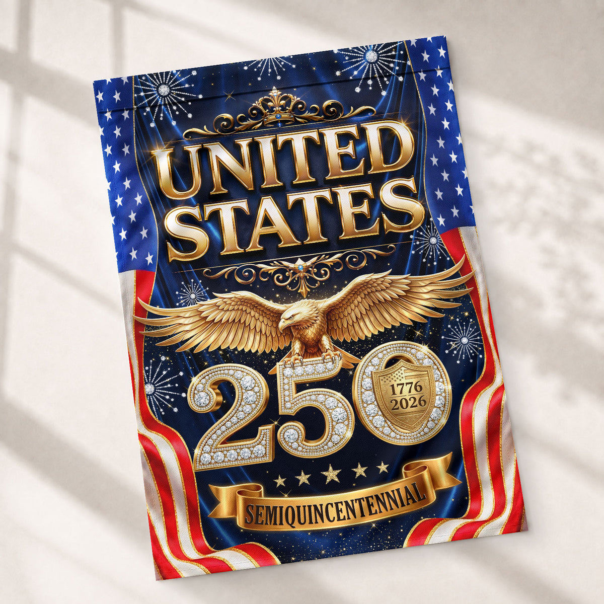USA 250th Anniversary Garden Flag - Golden Eagle & Diamonds Patriotic Decor 1776-2026 - Rust Field Wear