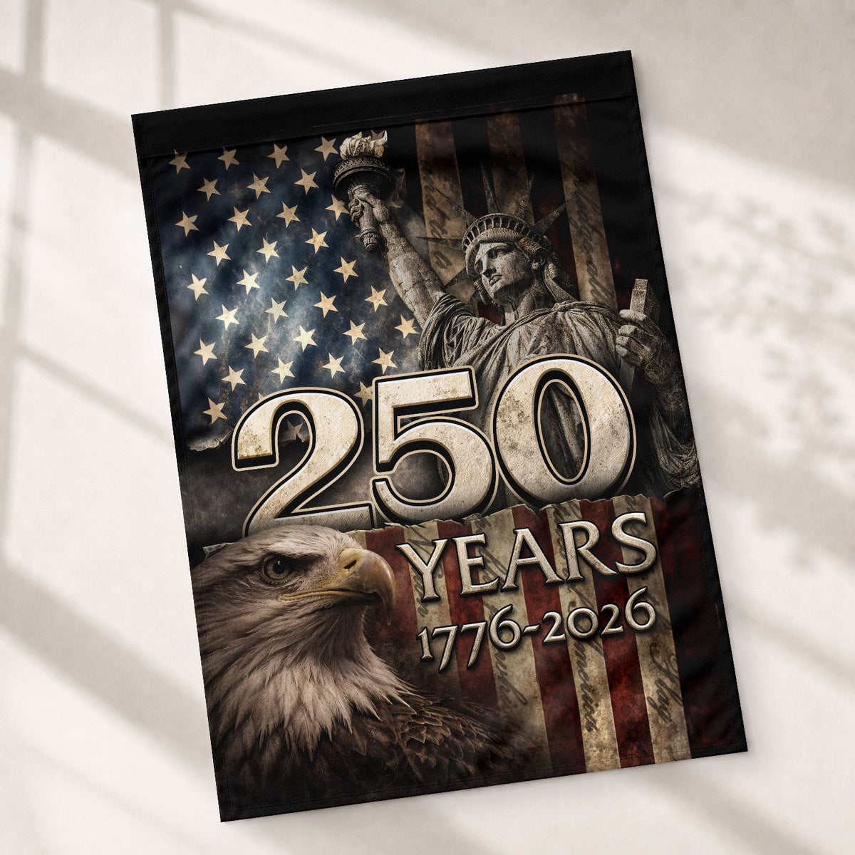 250 Years Anniversary Garden Flag 1776-2026 Patriotic Statue of Liberty Eagle Yard Decor - Rust Field Wear