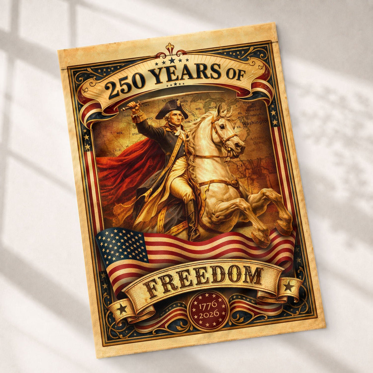 1776-2026 Anniversary Garden Flag 250 Years of Freedom George Washington Outdoor Decor - Rust Field Wear