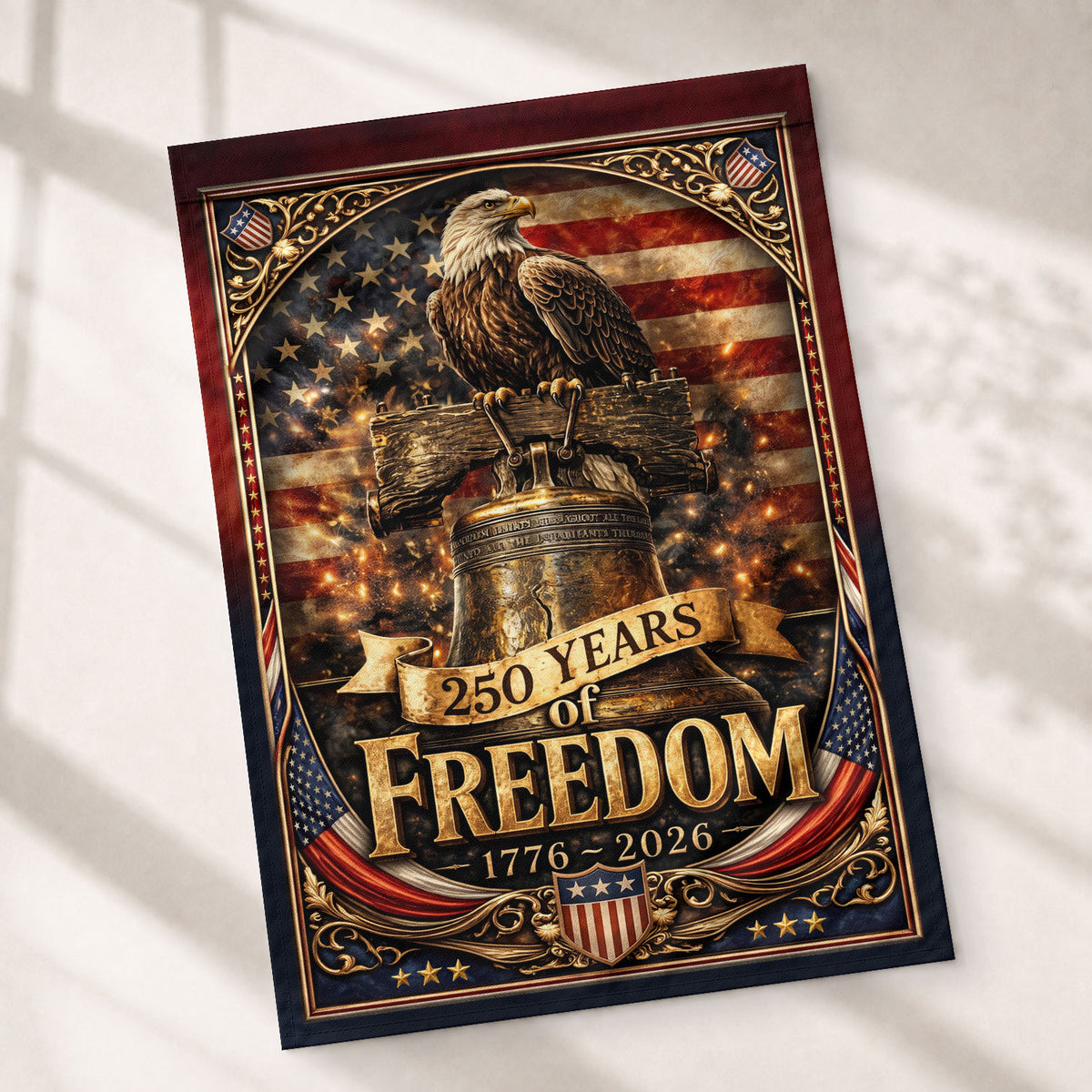 1776-2026 Anniversary Garden Flag 250 Years of Freedom Liberty Bell Eagle Yard - Rust Field Wear