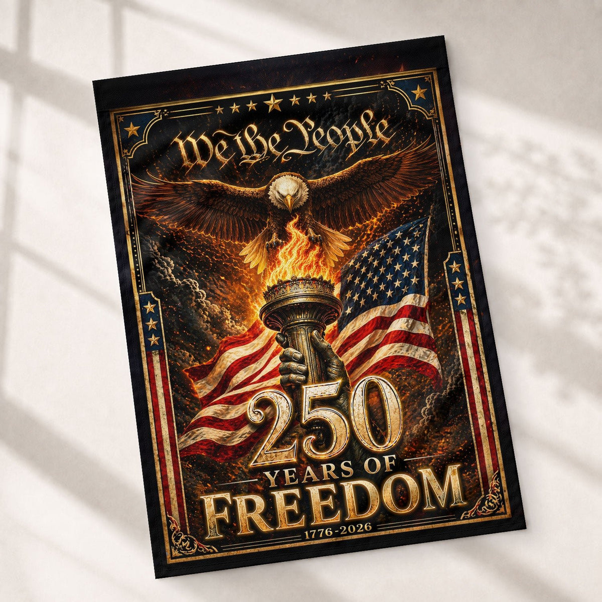 USA 250th Anniversary Garden Flag - Majestic Eagle & Liberty Torch Outdoor Yard Banner - Rust Field Wear