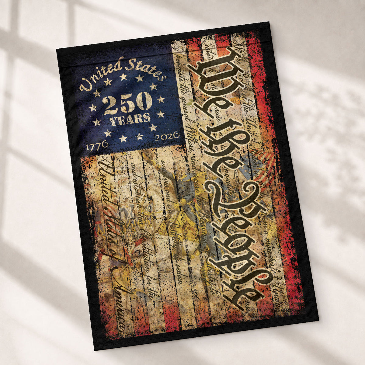 250th Anniversary United States House Flag - Vintage Constitution Patriotic Home Banner - Rust Field Wear