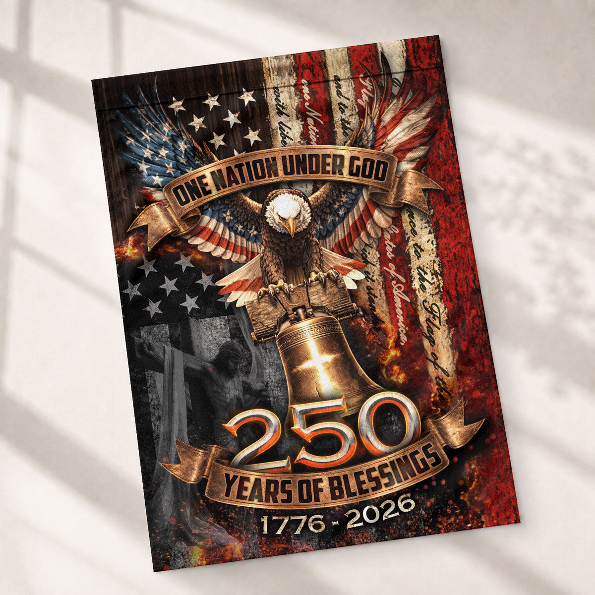 250th Anniversary House Flag One Nation Under God Eagle Patriotic Banner 1776-2026 - Rust Field Wear