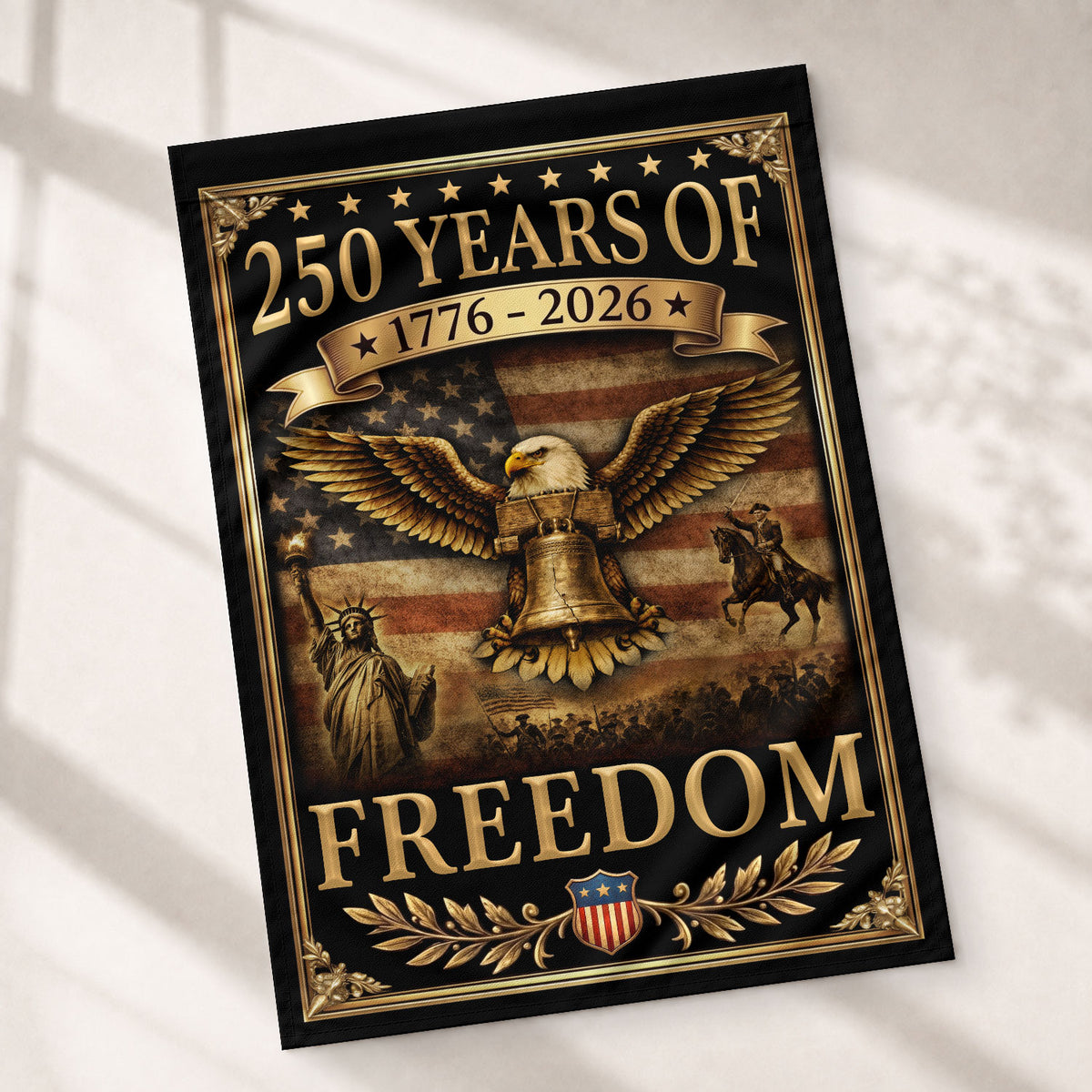 250 Years of Freedom House Flag 1776-2026 Patriotic Eagle Liberty Bell 250th Anniversary USA Flag - Rust Field Wear