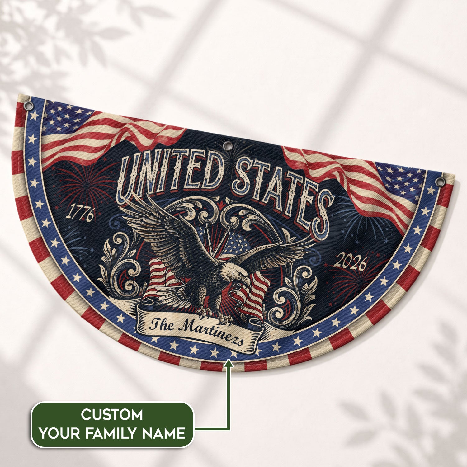 Custom Family Name United States 1776-2026 Patriot Eagle Bunting Fence Flag Banner