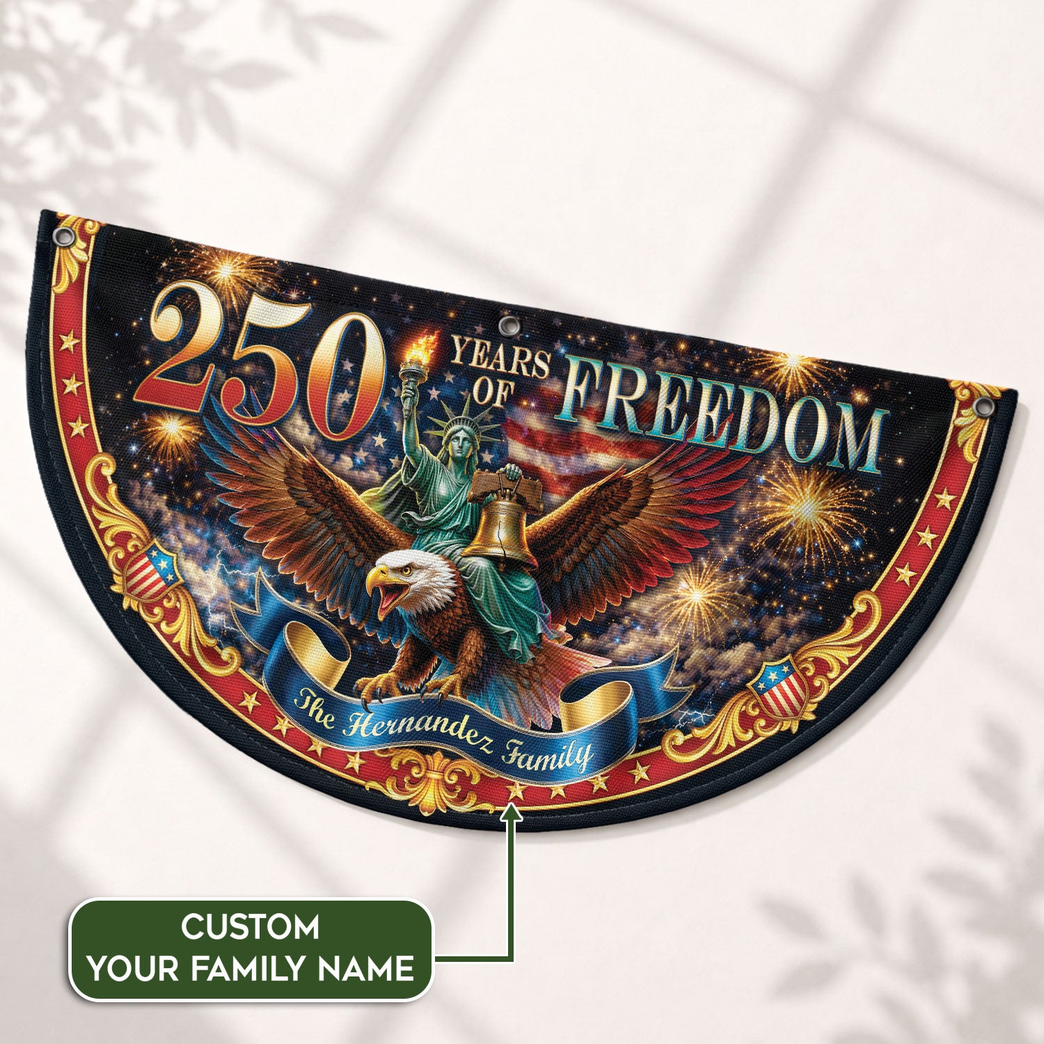 250 Years of Freedom Custom Family Name Patriot Fence Flag - Outdoor Bunting Banner