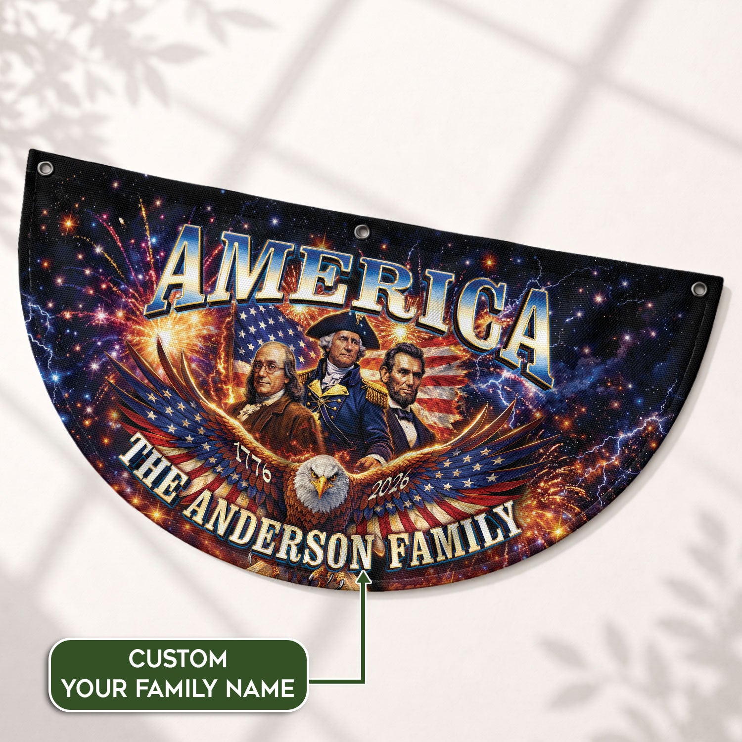 Custom Family Name America 1776-2026 Historical Founding Fathers Patriot Fence Flag