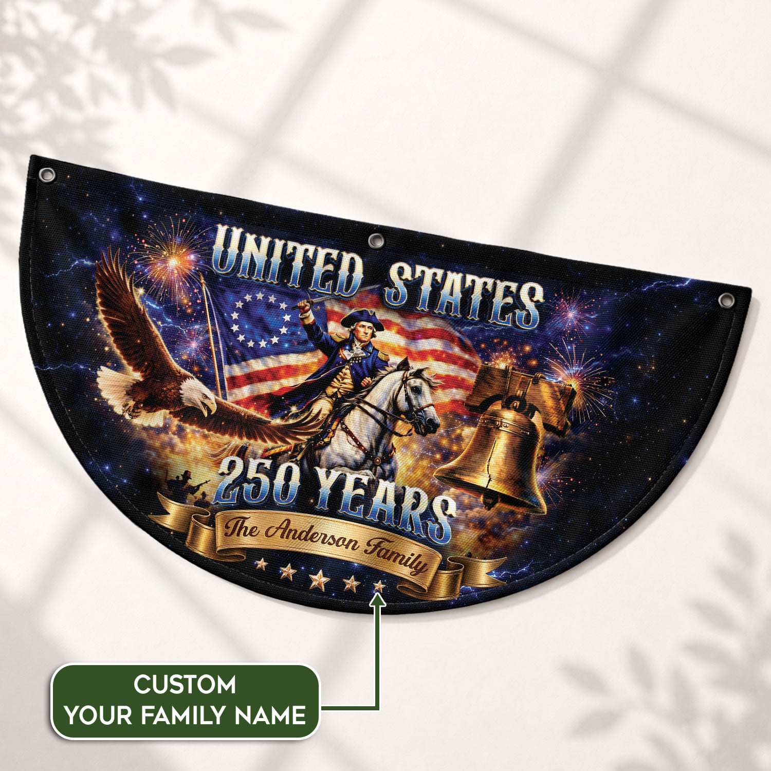 Custom Family Name United States 250 Years George Washington Patriot Eagle Fence Flag