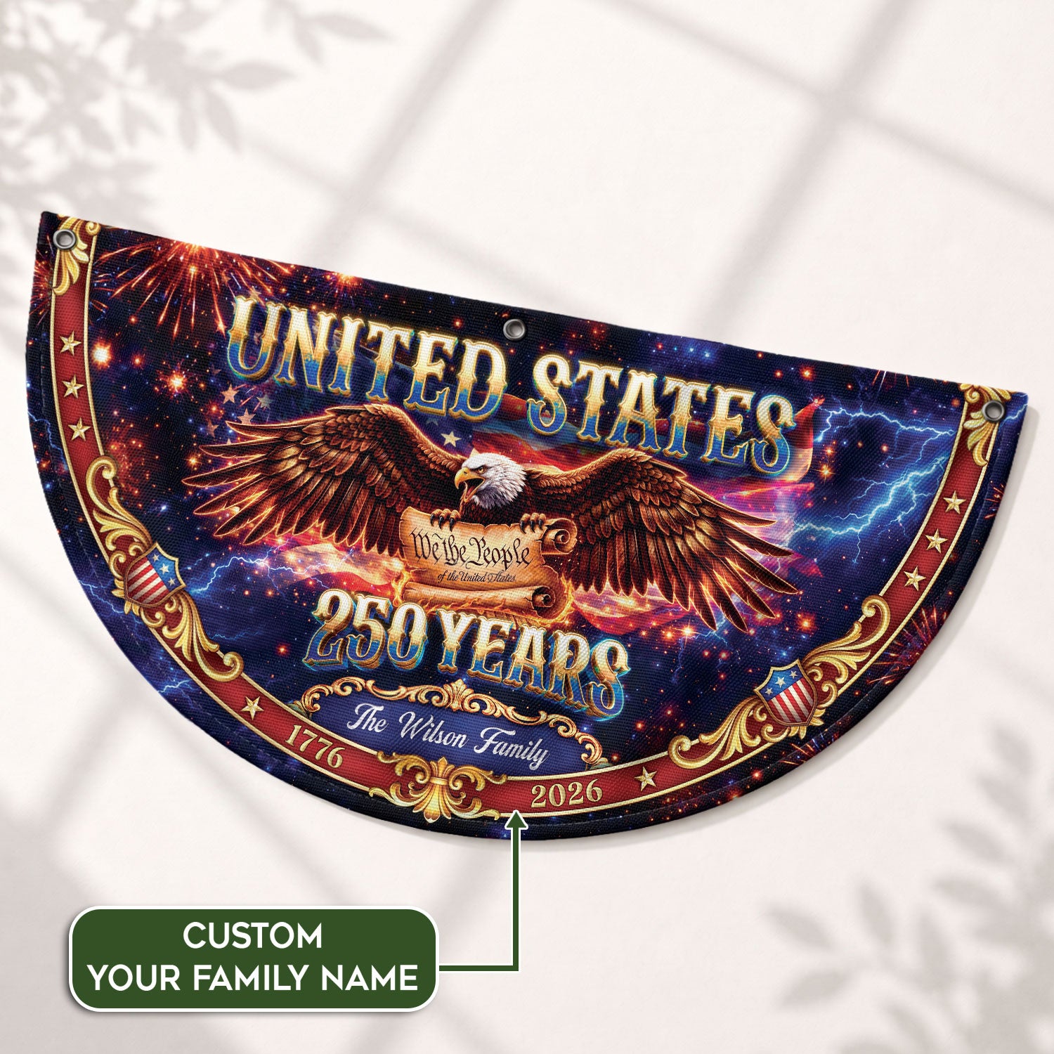 Custom Family Name 250 Years United States Patriot Eagle 1776-2026 Fence Flag Banner