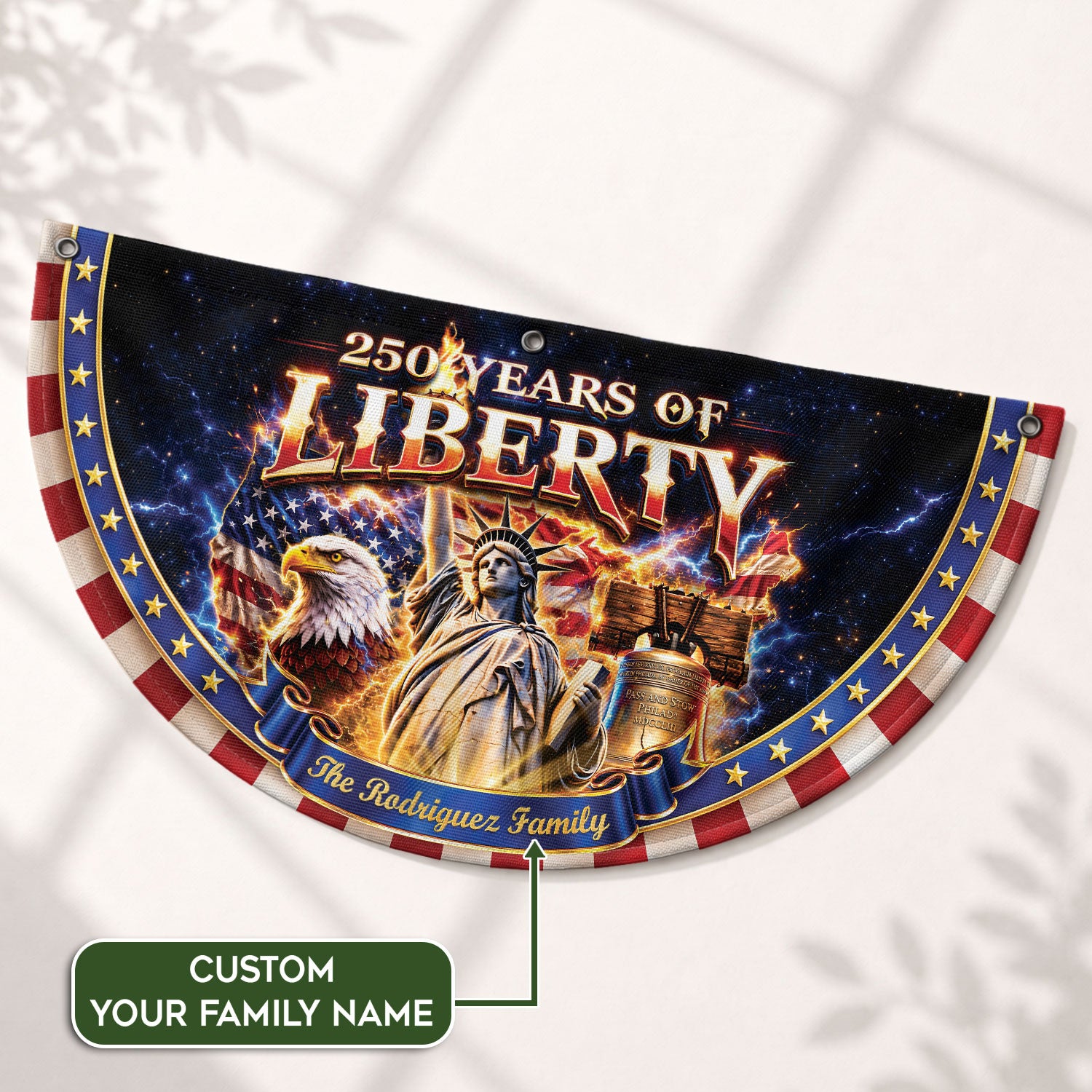 United States 250 Years Custom Family Name Fence Flag - 1776-2026 Patriot Liberty Decor