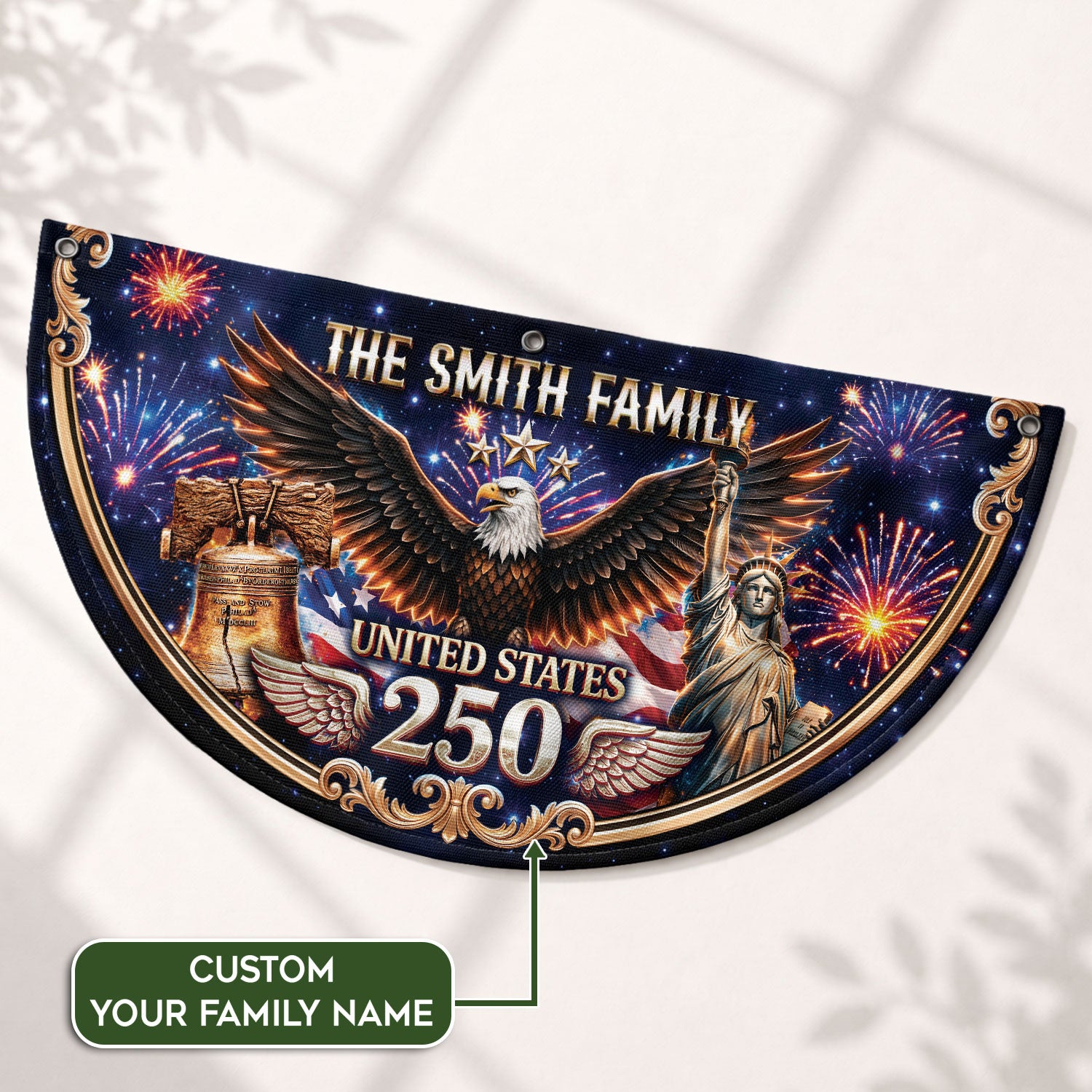Personalized Family Name 1776-2026 United States Patriot Eagle Statue of Liberty Fence Flag
