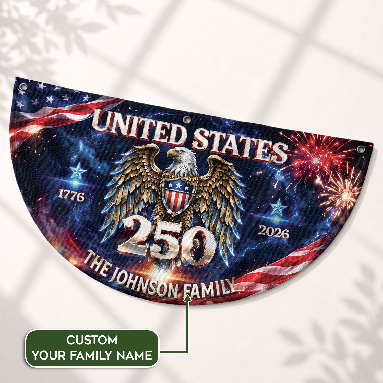 Custom Family Name United States 250 Years Patriot Eagle 1776-2026 Bunting Fence Flag