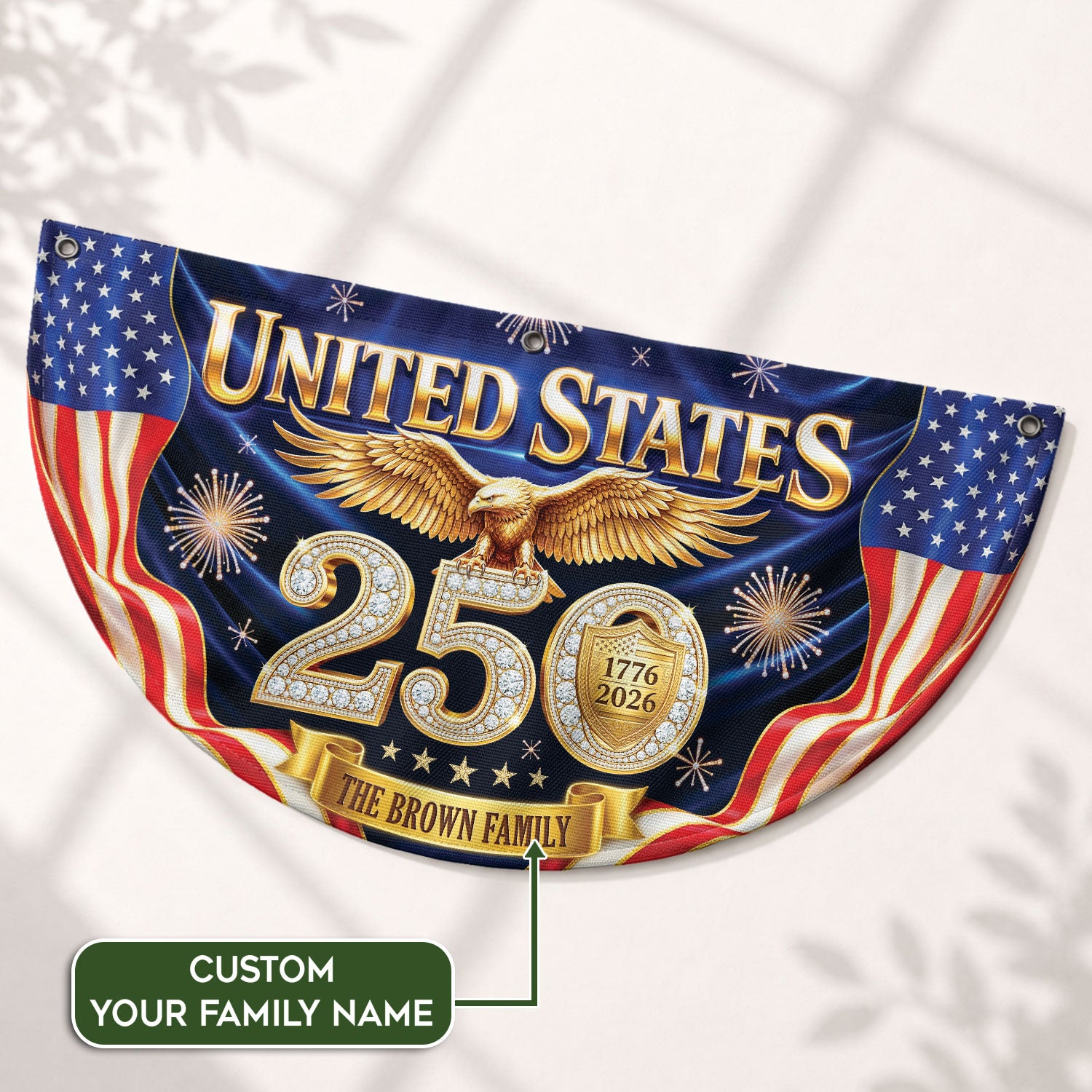 Custom Family Name United States 250 Years Patriot Golden Eagle 1776-2026 Fence Flag