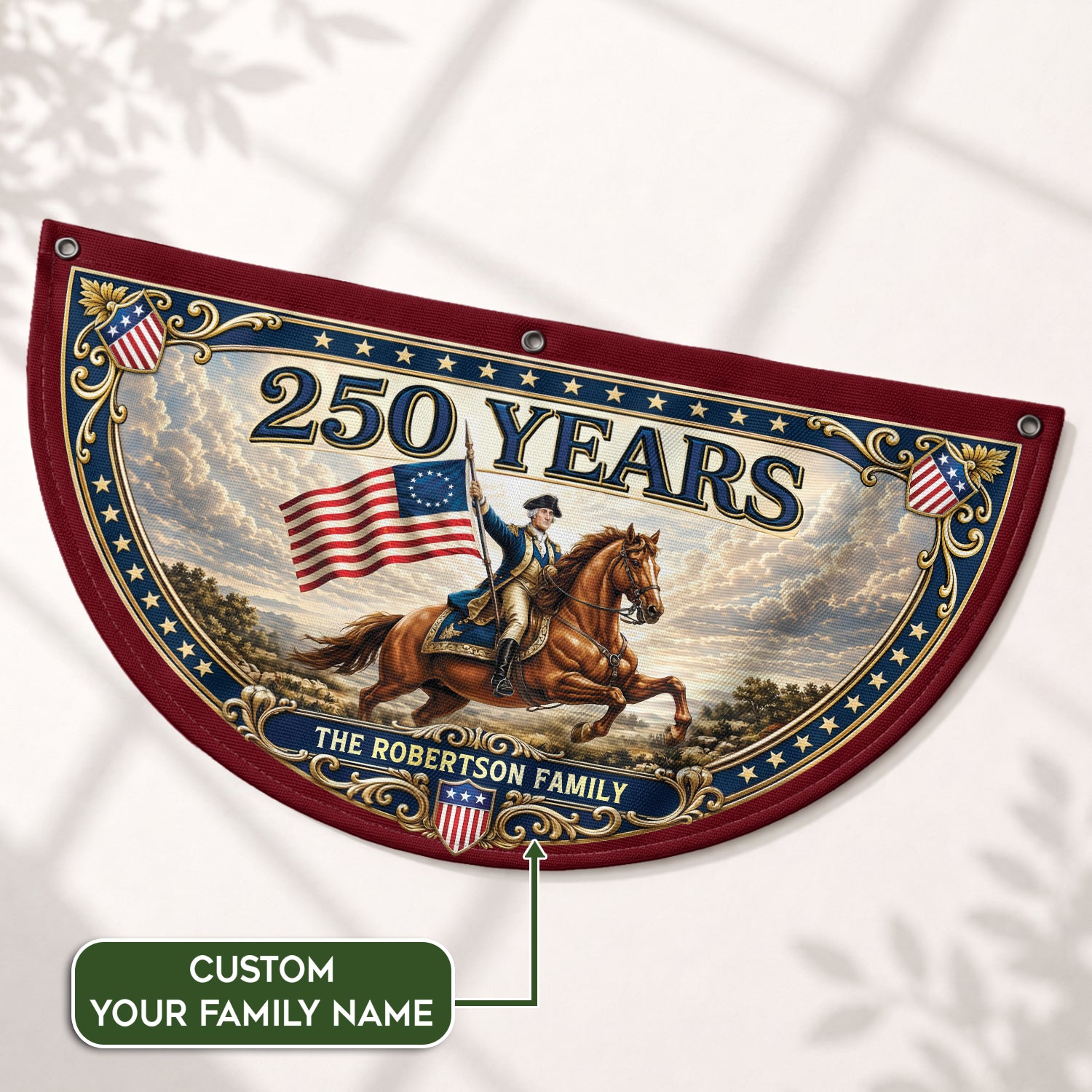 Custom Family Name 250 Years United States George Washington Patriot Bunting Fence Flag