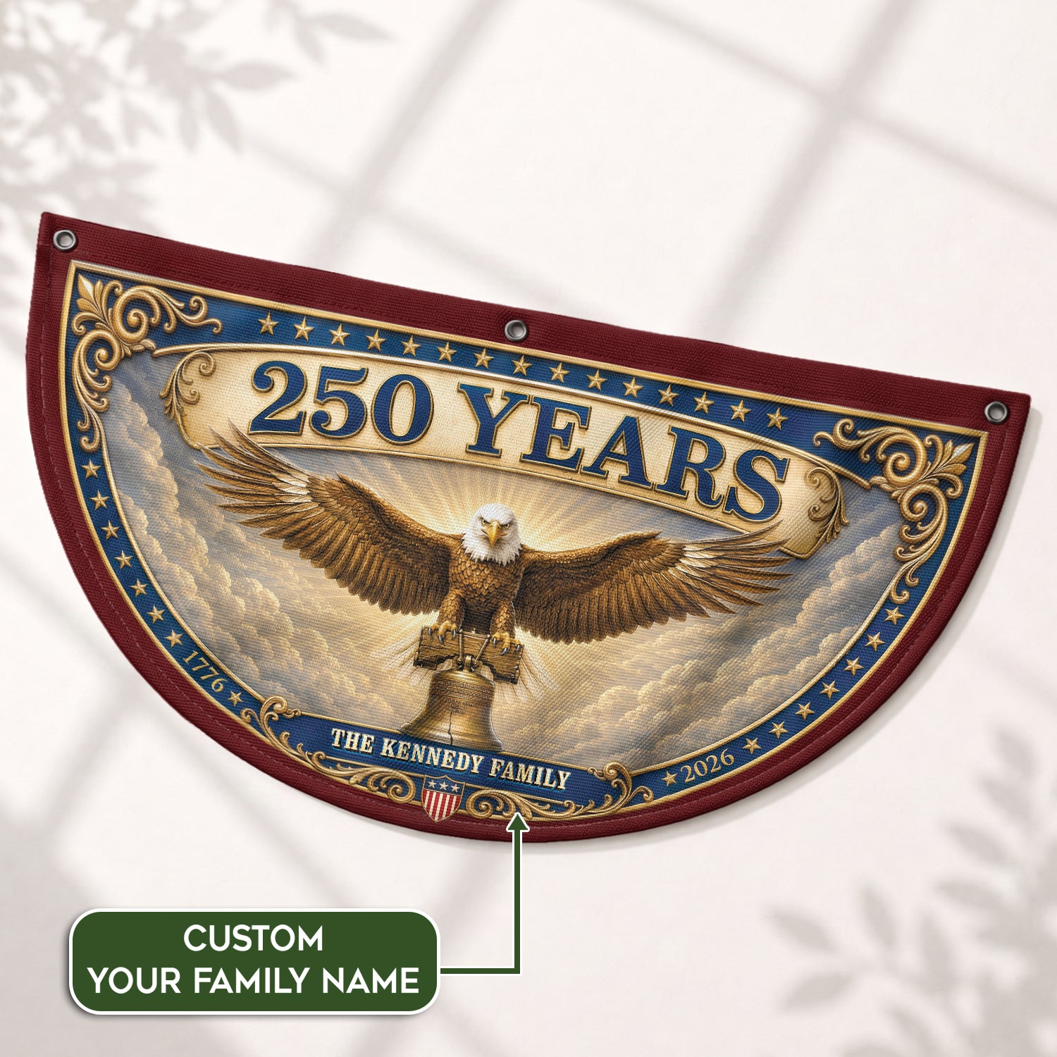 Custom Family Name 250 Years United States Patriot Eagle Liberty Bell Fence Flag
