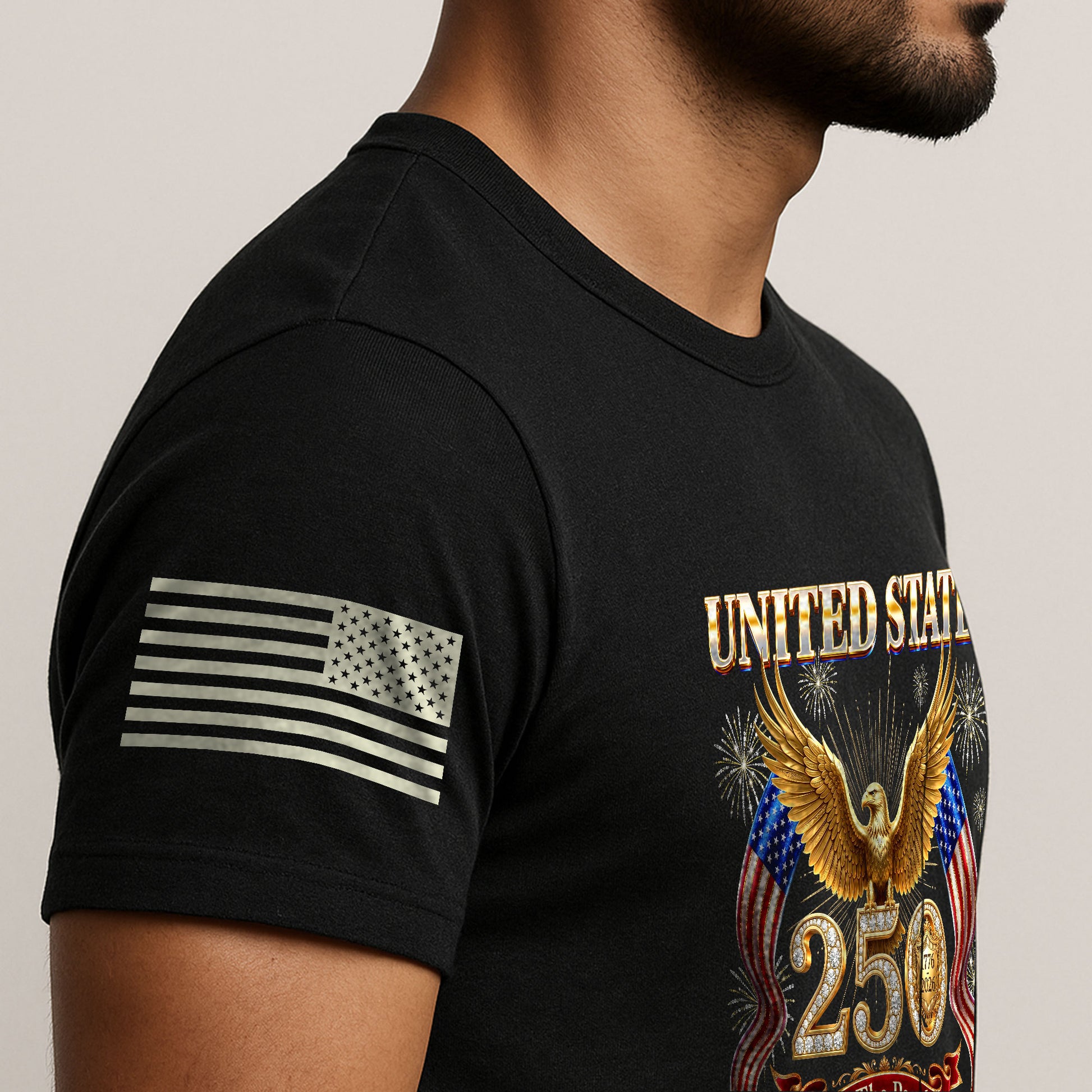 United States 250 Years 1776-2026 T-Shirt - Golden Eagle Patriotic Fireworks Luxury Tee - Rust Field Wear