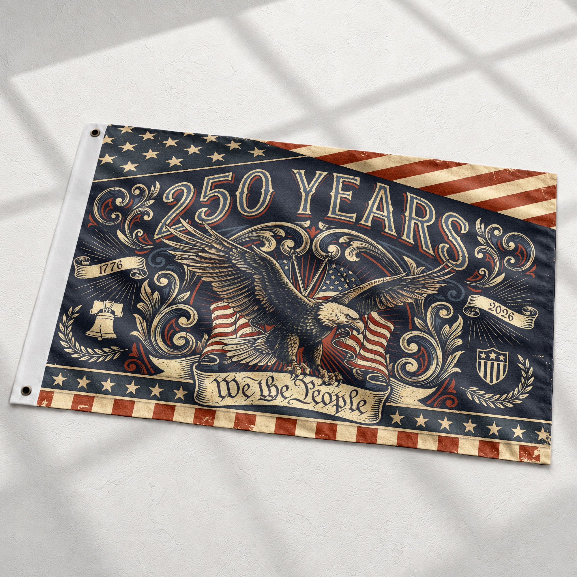 250 Years We The People Flag 1776-2026 Vintage American Eagle Liberty Bell Banner