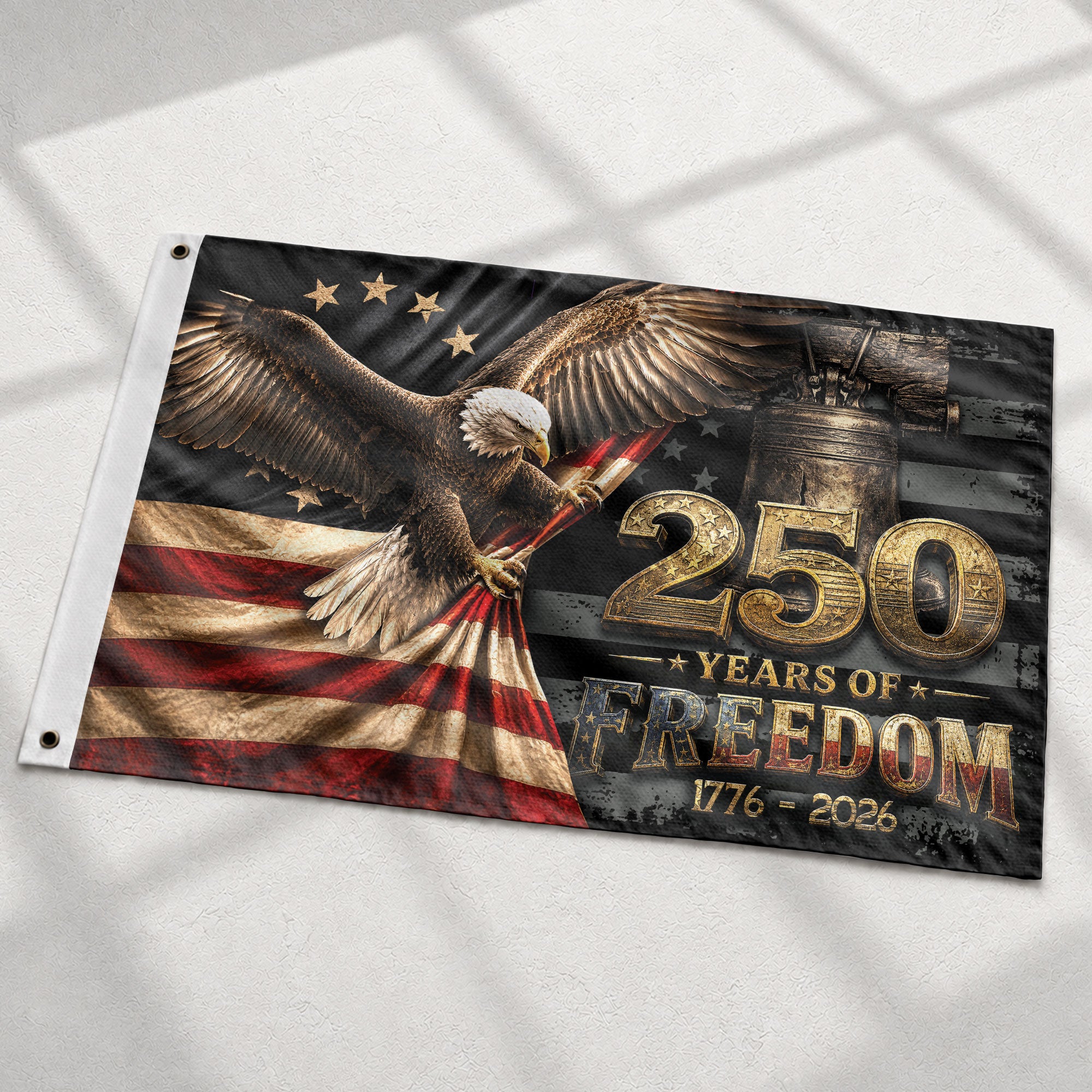 250 Years of Freedom Flag 1776-2026 Patriotic Bald Eagle Liberty Bell US Banner