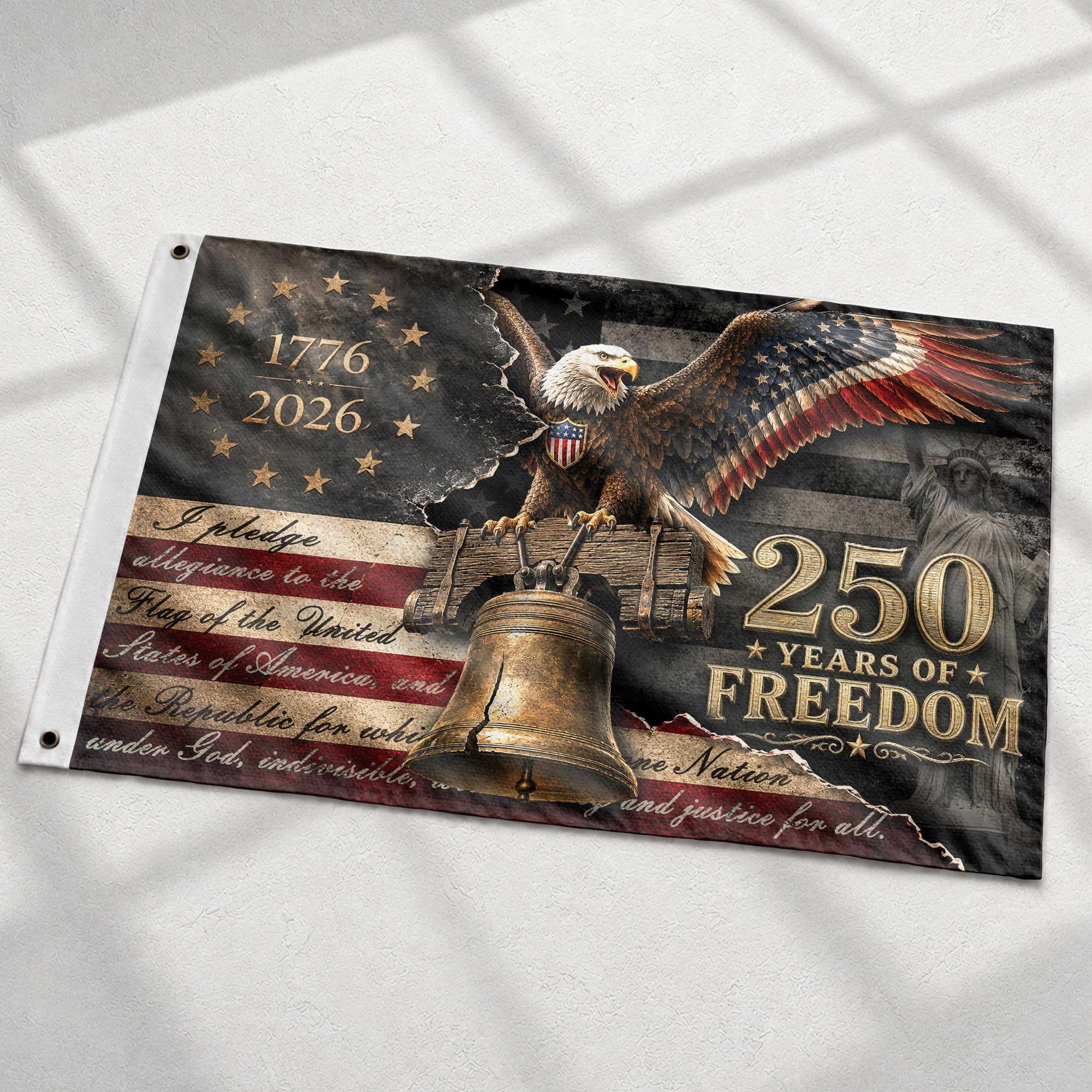 Commemorative 250 Years of Freedom Flag 1776-2026 Bald Eagle Liberty Bell Patriotic US Banner