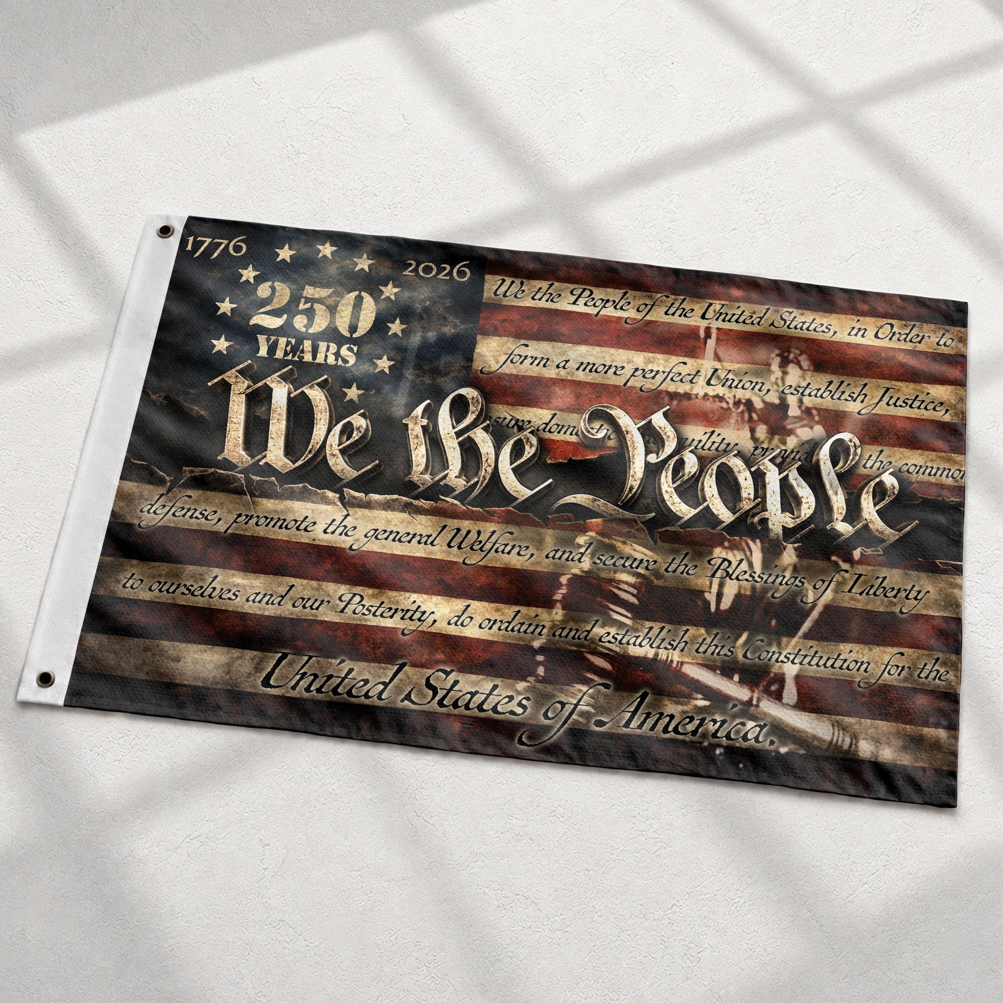 250 Years 1776-2026 American Flag We The People Constitution Preamble Patriotic Banner