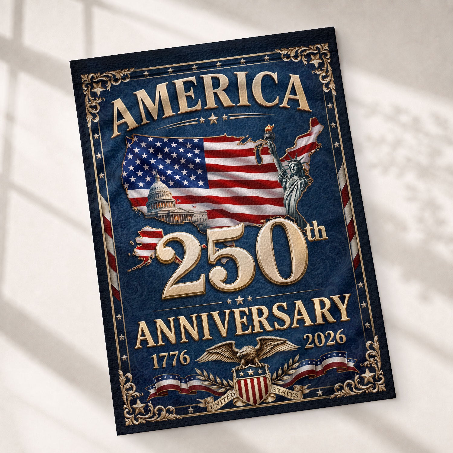 USA 250th Anniversary Garden Flag - 1776-2026 Patriotic Map & Eagle Yard Decor