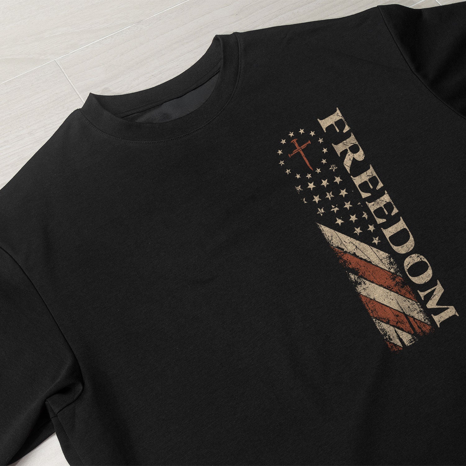 Freedom Shirts for Men, Vintage Freedom Eagle Cross Retro US Flag and Patriotic Wooden Cross - Patriotic T Shirts - Rust Field Wear