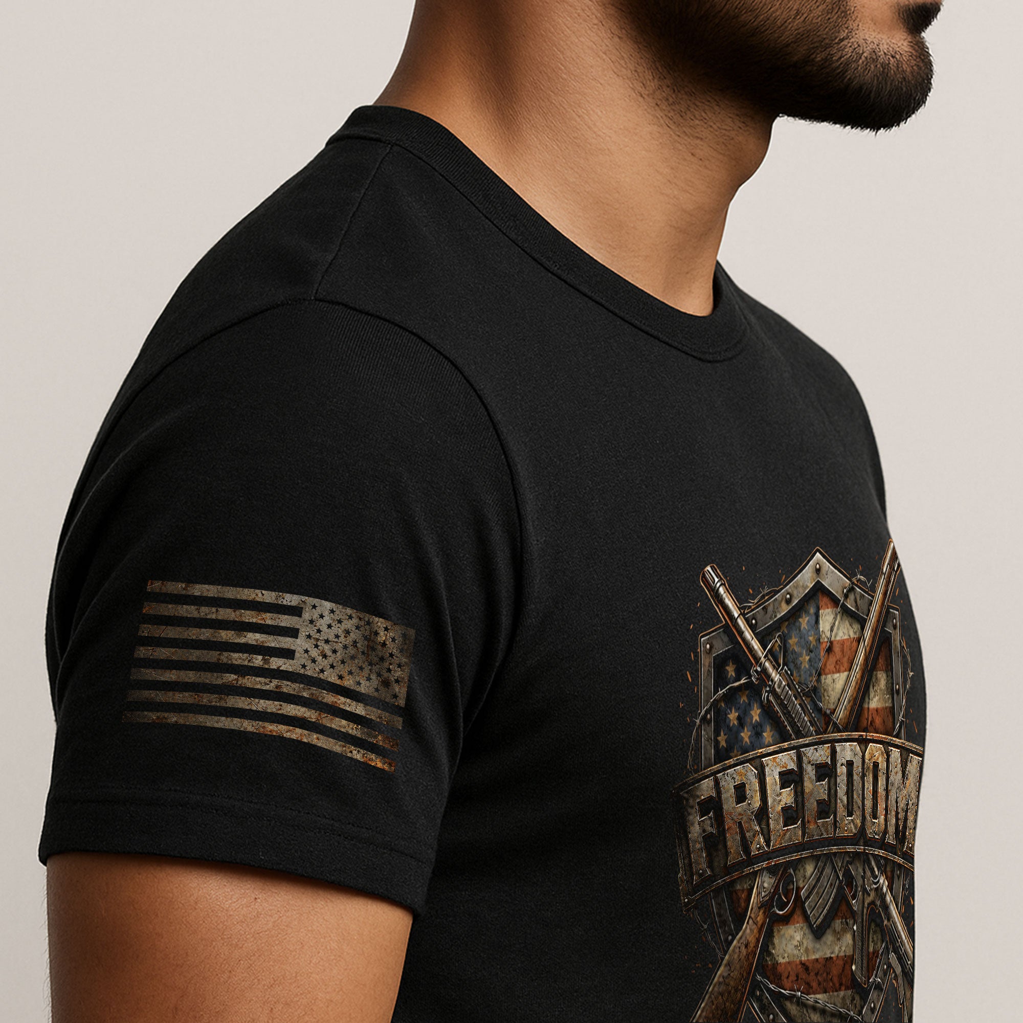 Freedom Shield Patriotic 2nd Amendment and American Flag Rifles - Freedom T Shirt, Patriotic Shirts for Men - Rust Field Wear