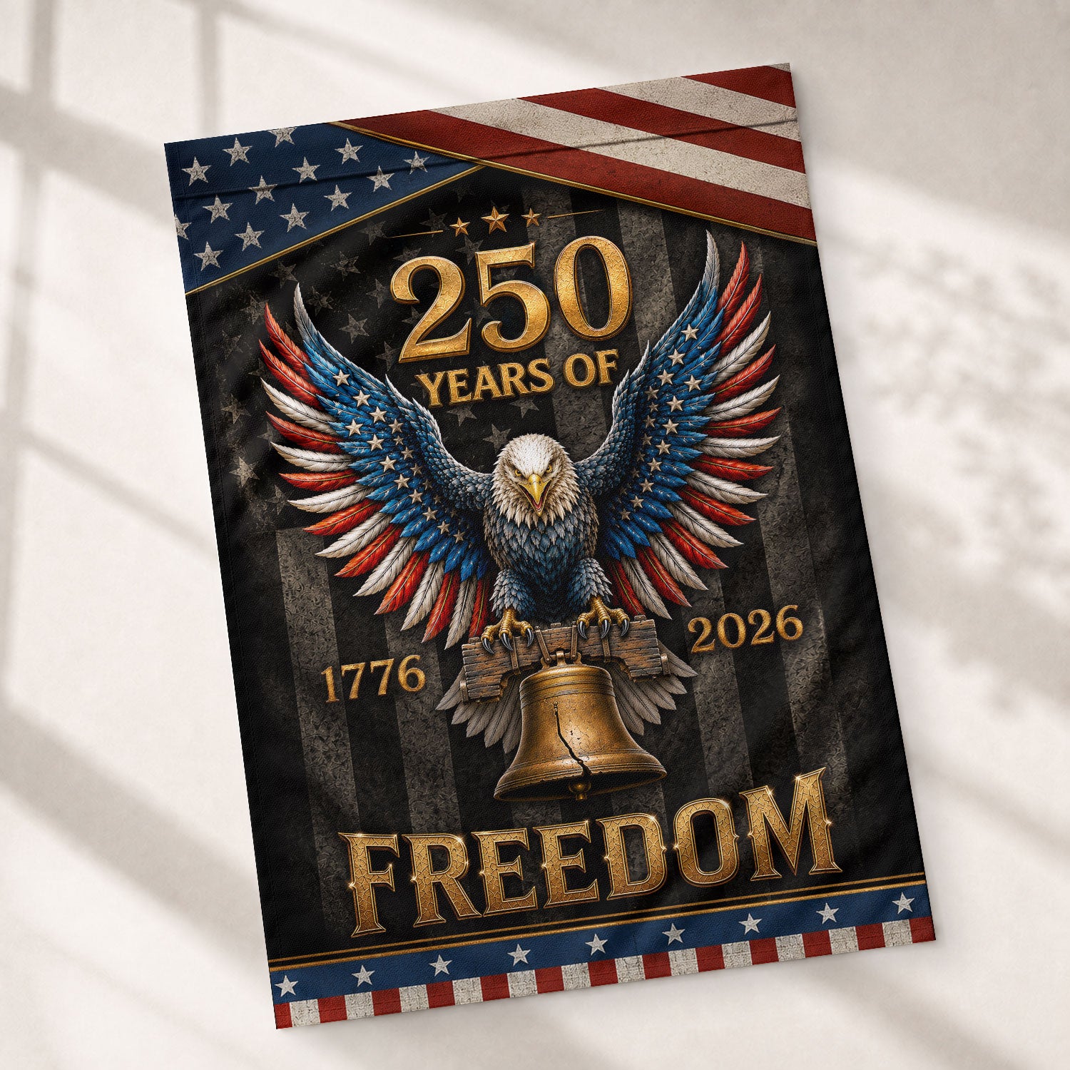 250 Years of Freedom Garden Flag Bald Eagle Patriotic Outdoor Yard Decor - Rust Field Wear