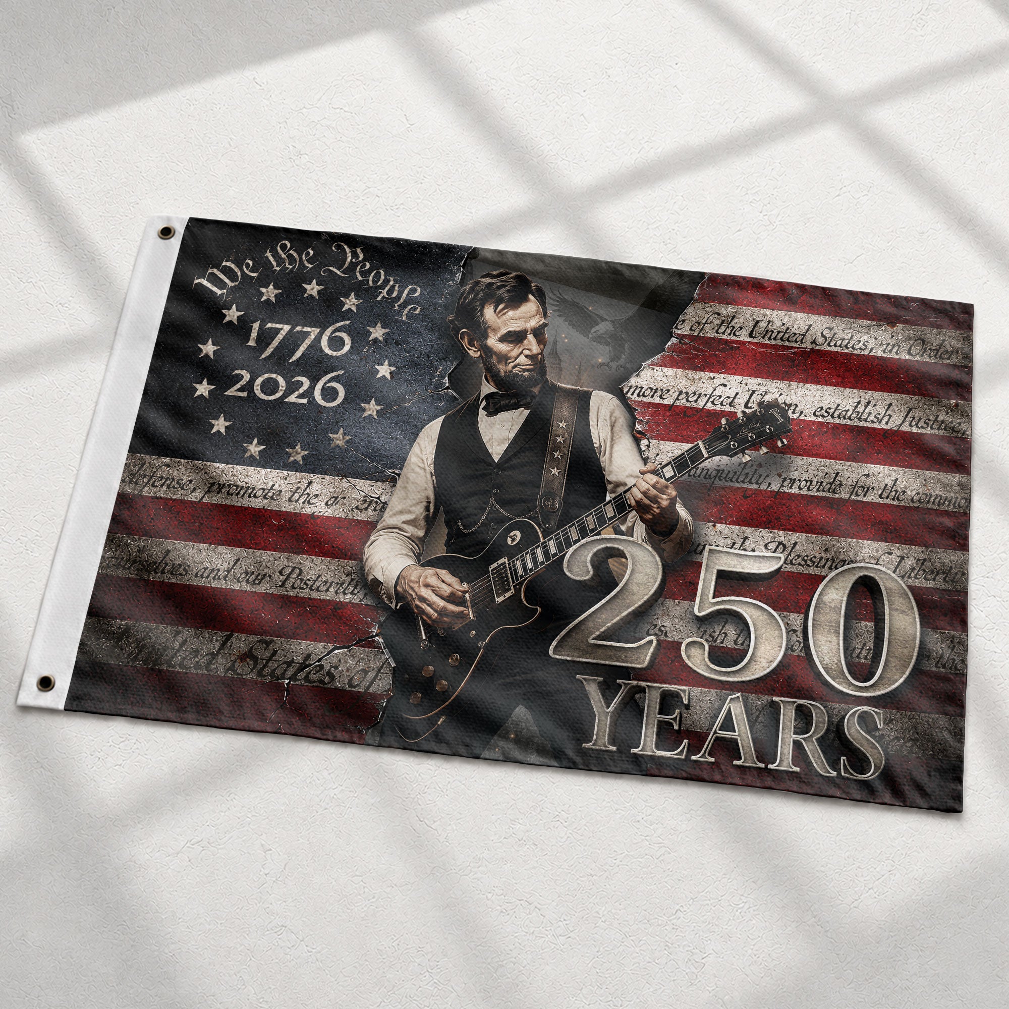 250 Years of Freedom Flag 1776-2026 Abraham Lincoln Guitar Patriotic US Banner We the People Decor