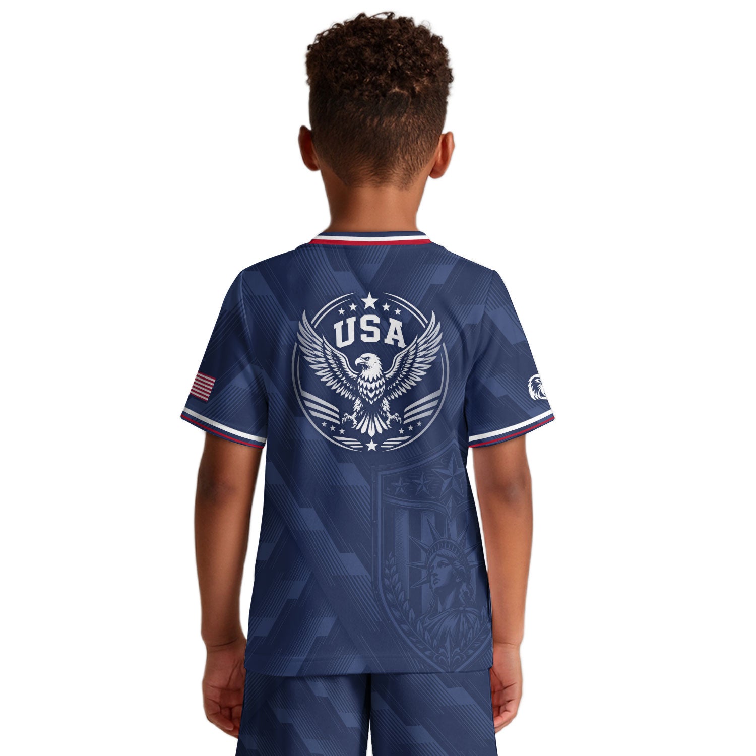 USA Soccer Jersey Kids Set Navy Patriotic Youth Football Shirt Shorts Outfit Kit