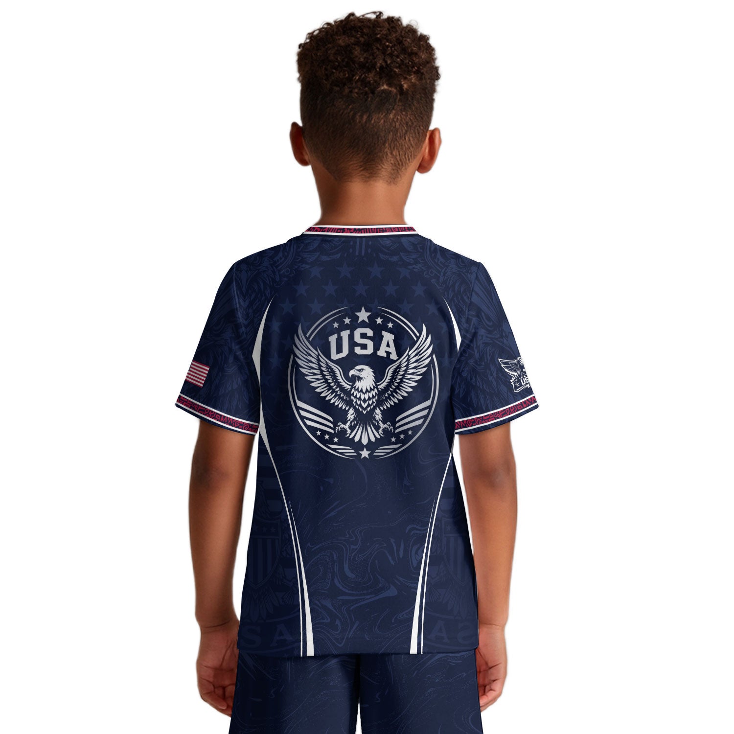 United States Kids Soccer Jersey Set Navy USA Soccer Ball Youth Football Kit