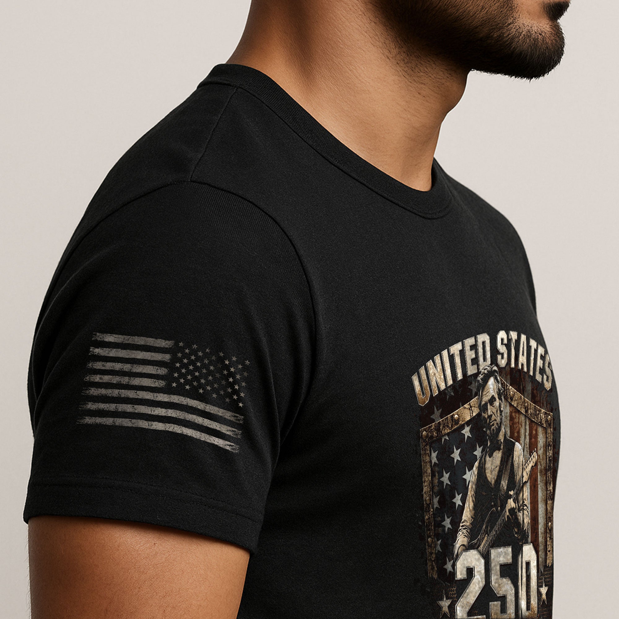 Rustic Shield Lincoln Guitar Shirt Vintage 1776 2026 US Flag Patriotic Grunge Men Tee - Rust Field Wear
