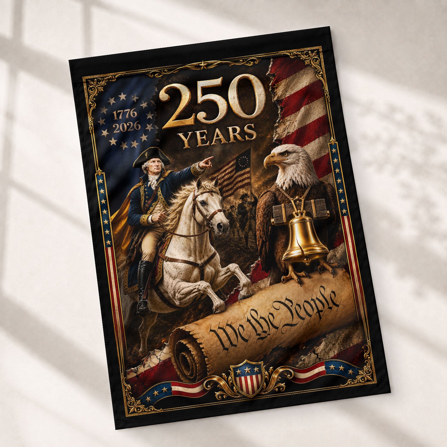 USA 250th Anniversary Garden Flag 1776-2026 George Washington Bald Eagle Patriotic Decor - Rust Field Wear