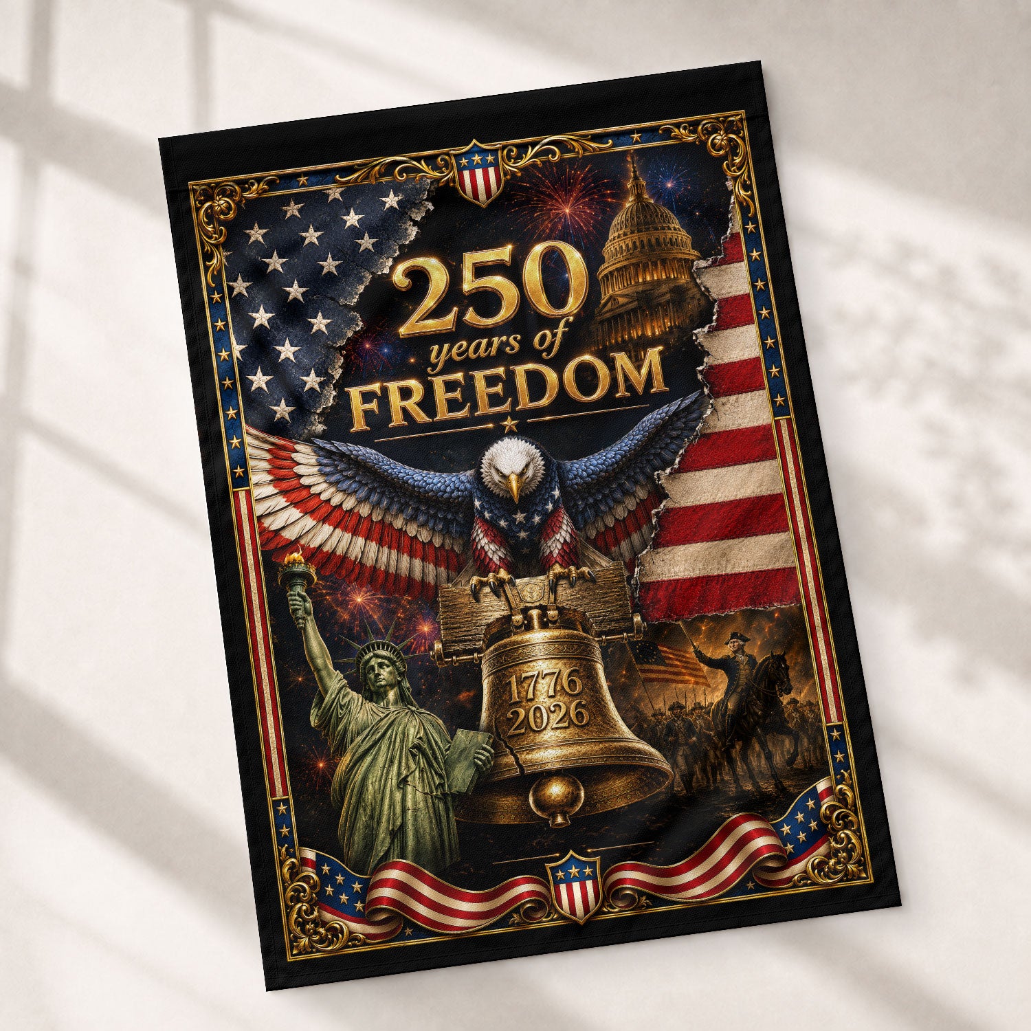 250 Years of Freedom Garden Flag 1776-2026 Patriotic Bald Eagle Liberty Bell US Decor - Rust Field Wear