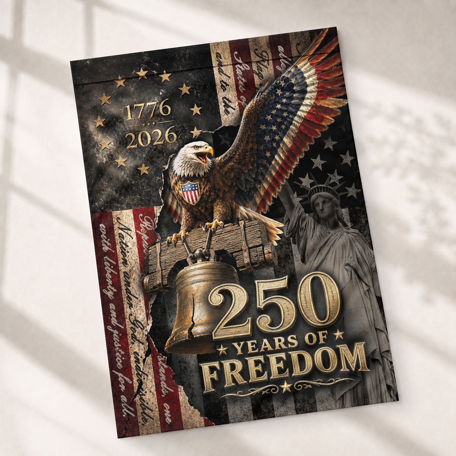250 Years of Freedom 1776-2026 Garden Flag American Statue of Liberty Eagle Banner