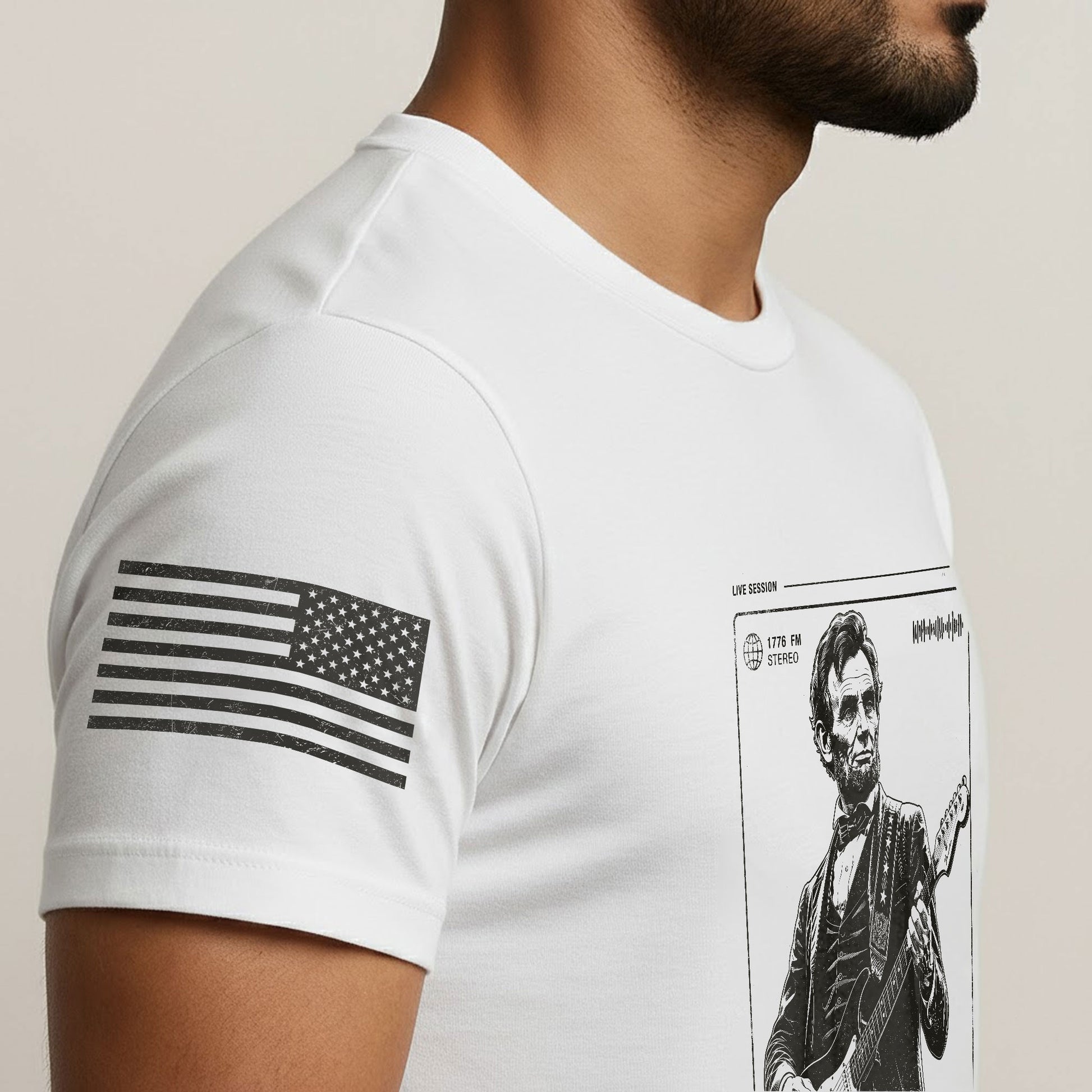 Abraham Lincoln Guitar Shirt Music Player Graphic Tee Patriotic Sketch Shirt - Rust Field Wear
