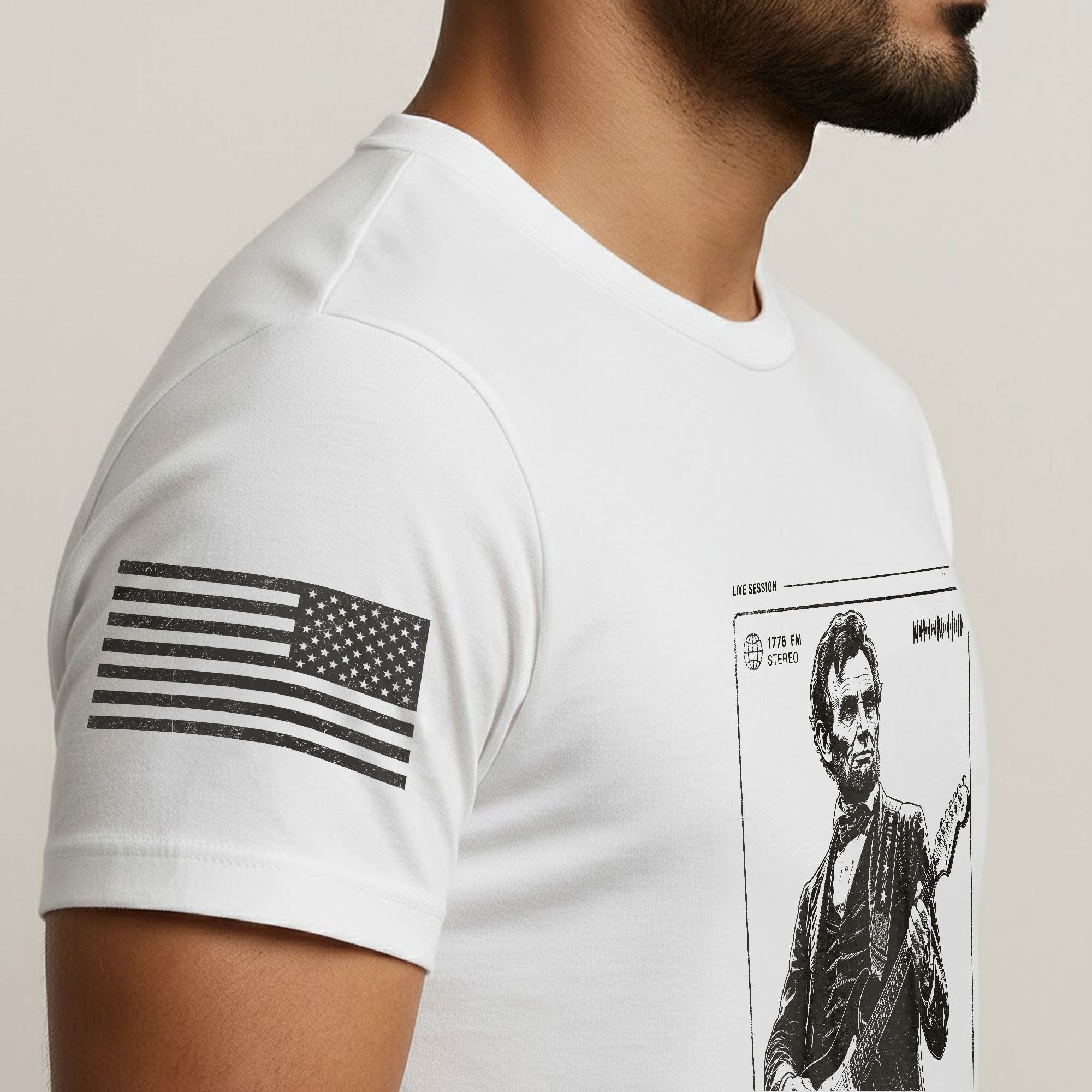 Abraham Lincoln Guitar Shirt Music Player Graphic Tee Patriotic Sketch Shirt - Rust Field Wear