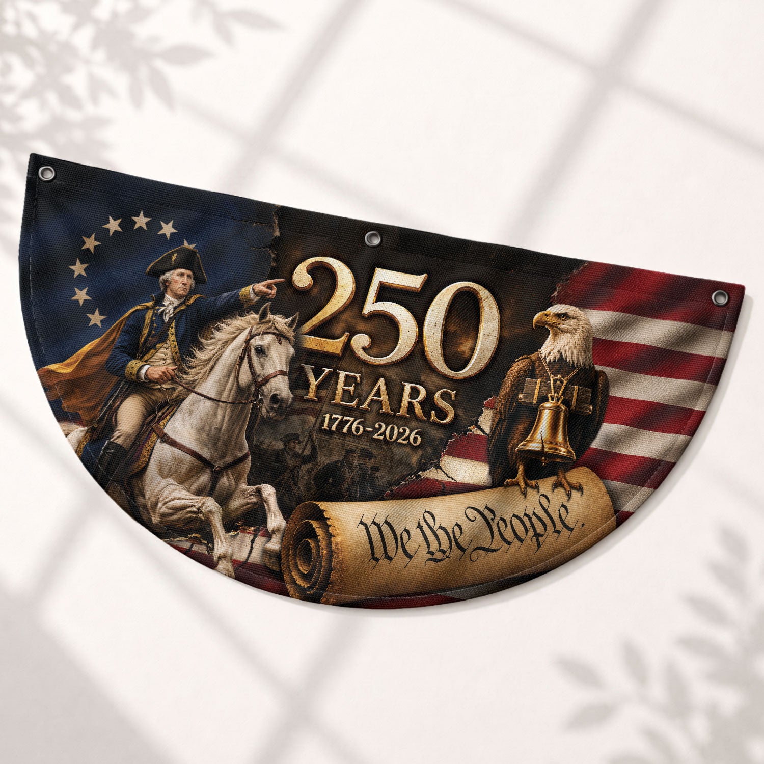 250th Anniversary US Fence Flag 1776-2026 Patriotic George Washington Outdoor Banner